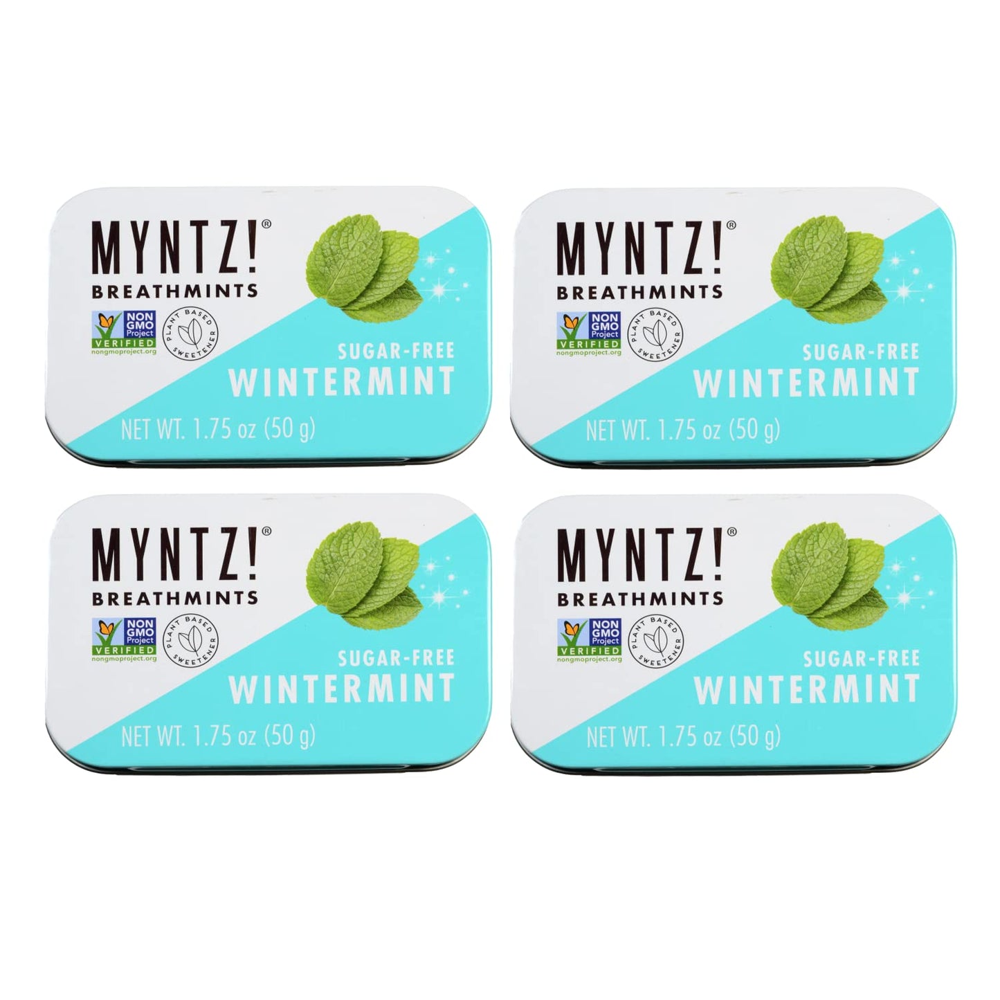 Myntz Sugar Free Mints in a Tin Wintermint 4 Pack Breath Mints for Bad Breath Bulk Mints in a Tin No Sugar No Fat Gluten Free