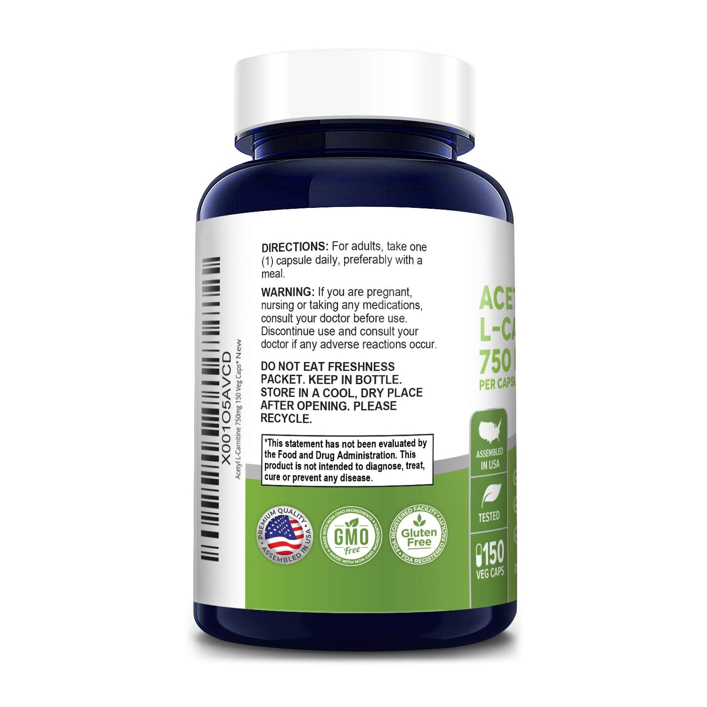 NusaPure Acetyl L-Carnitine 750mg per Caps 150 Veggie Capsules (Non-GMO, Gluten Free) High Potency Acetyl L Carnitine HCL (ALCAR)