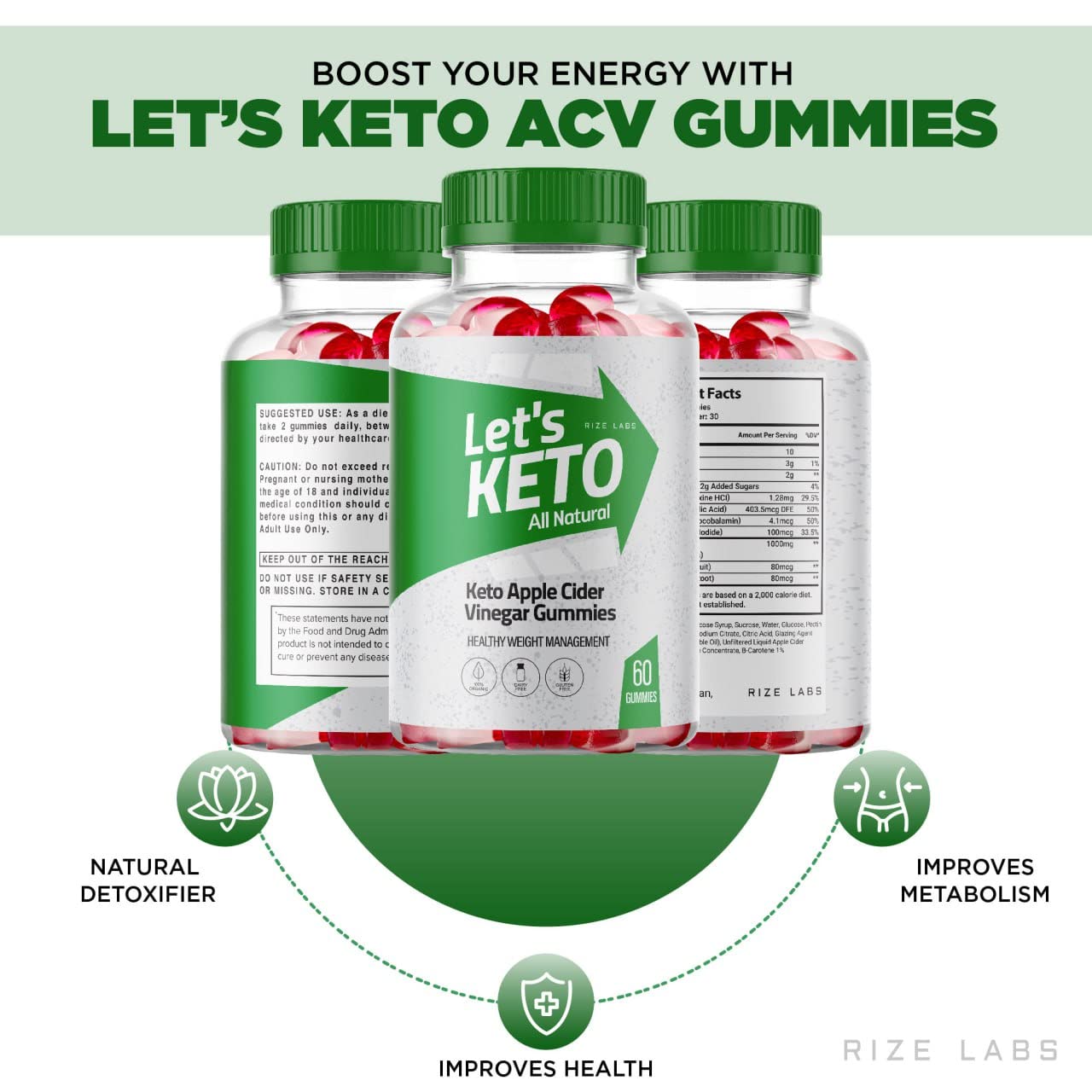 rize labs - Lets Keto Apple Cider Vinegar Gummies for Weight Management Loss - Advanced Formula - All Natural Ingredients (120 Gummies) (Pack of 2)