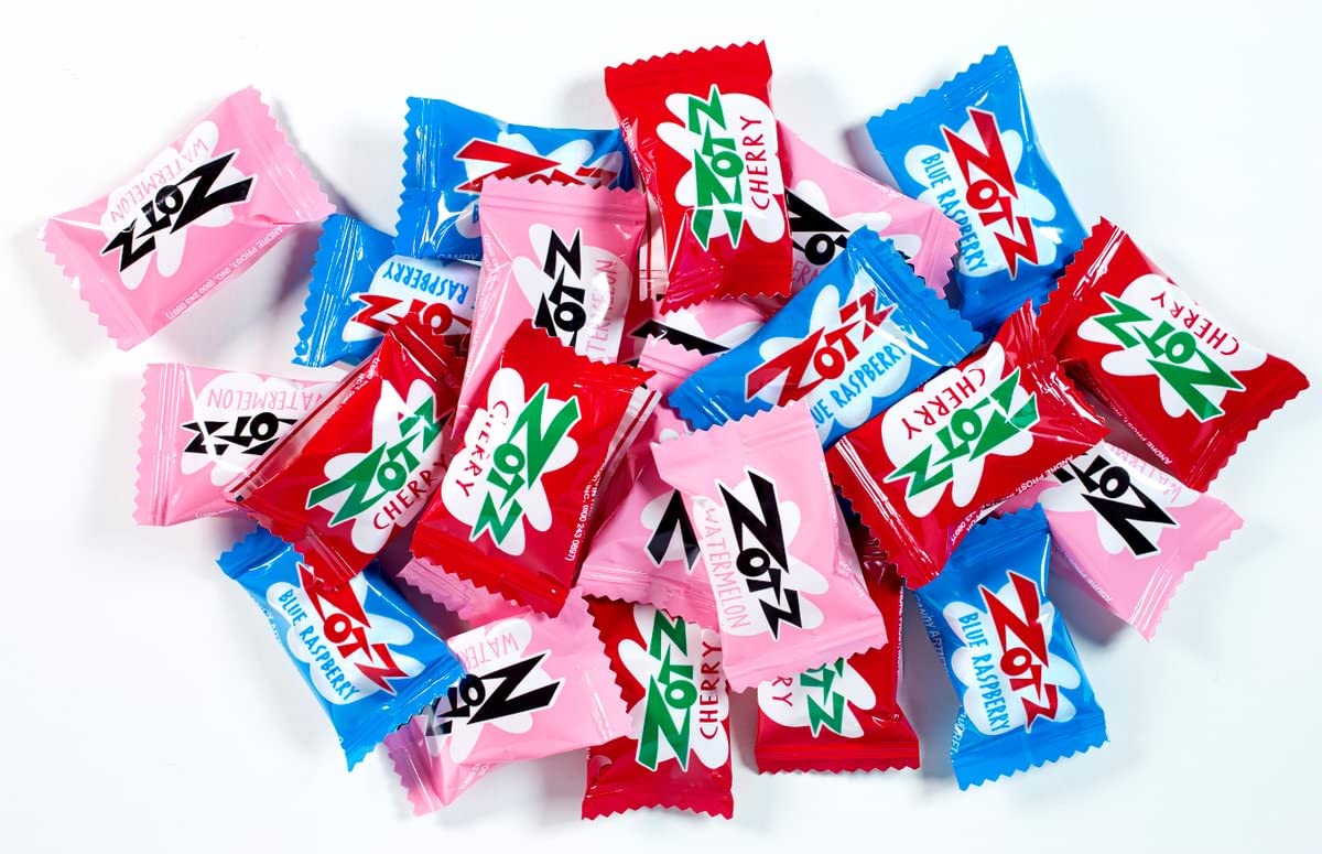 Zotz Fizz Power Candy Assorted Fruit Flavored Hard Candy with a Fizzy Center 230g Bag Single Pack Cherry Watermelon Blue Raspberry GlutenFree