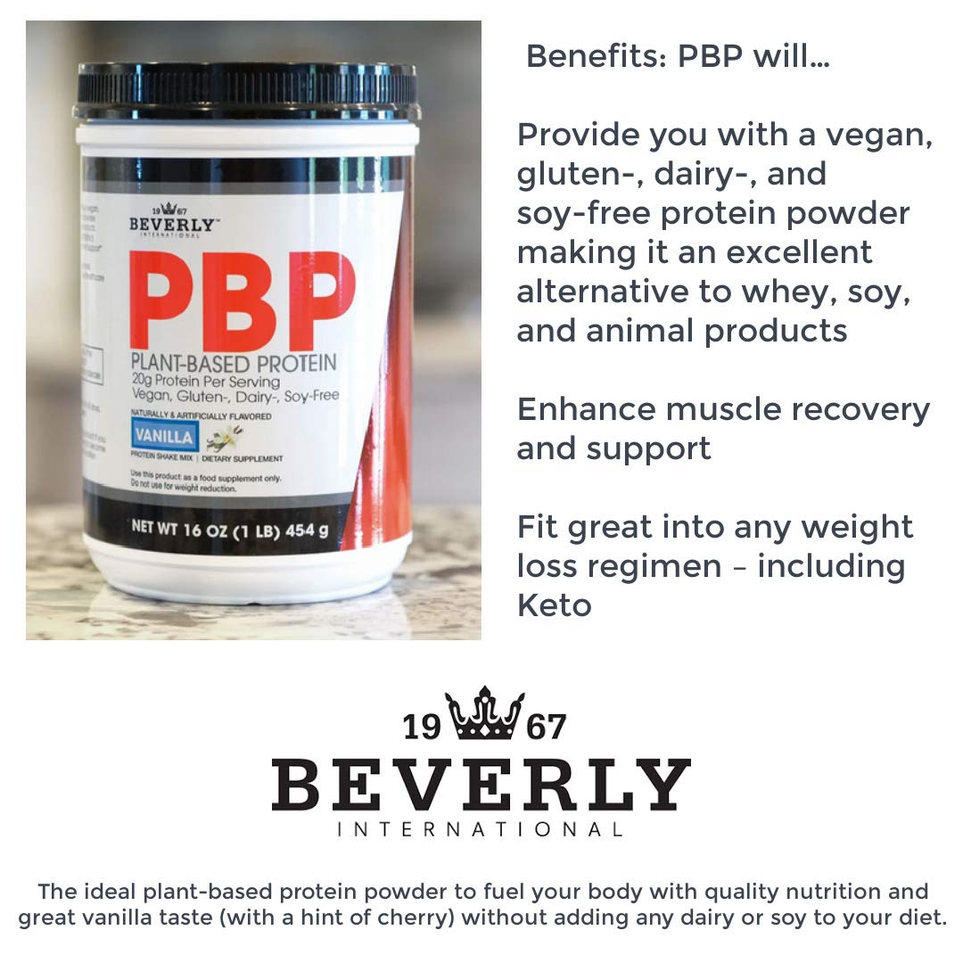 Beverly International PBP, Plant Based Protein. Vegan, Gluten, Dairy, Soy-Free. Great Vanilla Taste, Smooth, Easy to Digest, 21g Protein per Serving, (15 Servings) 1lb. Complete Amino Acid Profile.