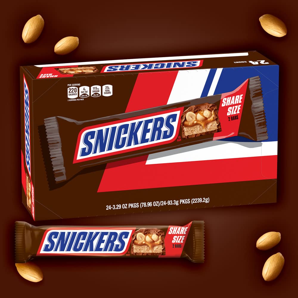 SNICKERS Candy Milk Chocolate Bars Share Size Bulk Pack 329 oz Bar Pack of 24