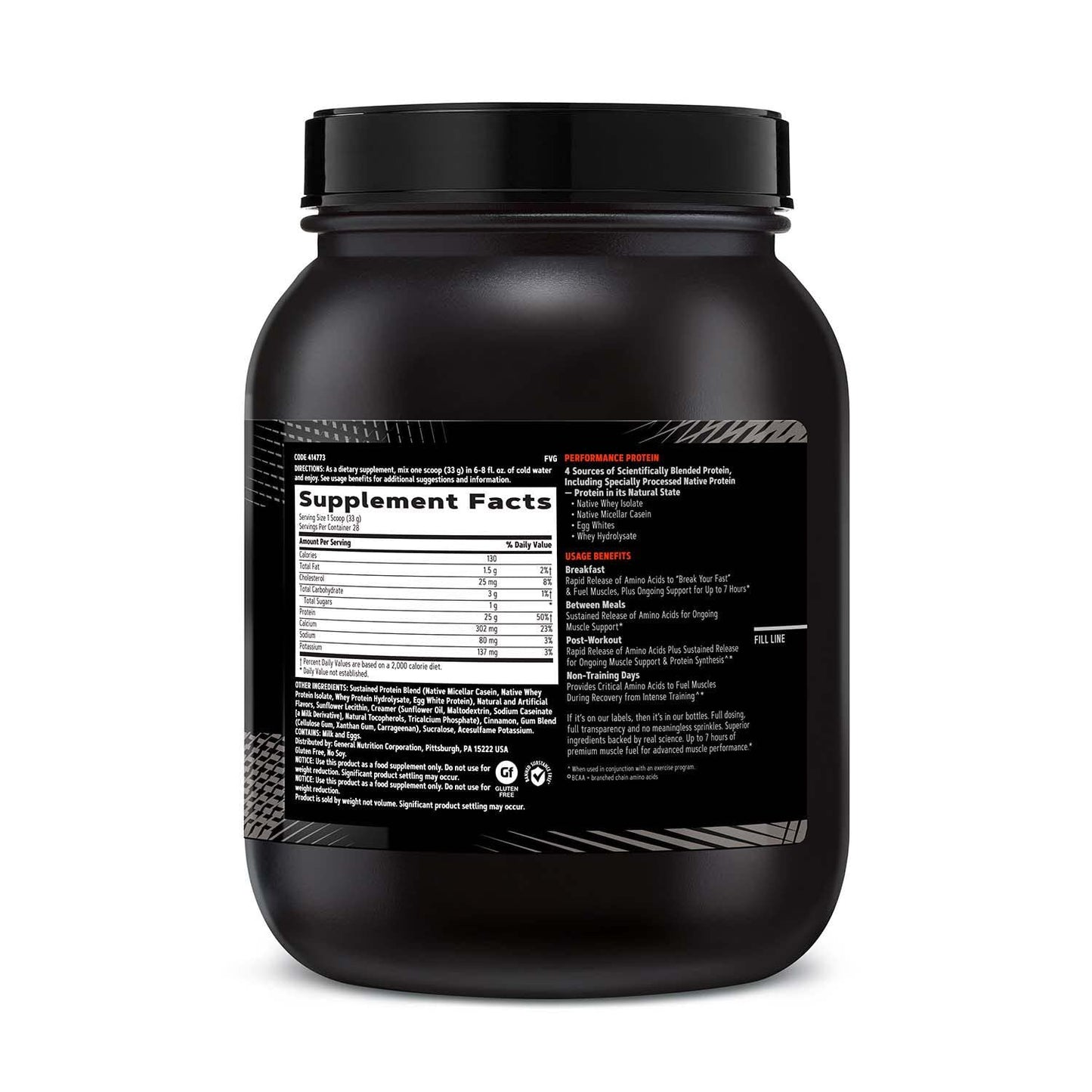GNC AMP Sustained Protein Blend | Targeted Muscle Building and Exercise Formula | 4 Protein Sources with Rapid & Sustained Release | Gluten Free | Cinnamon Toast | 28 Servings