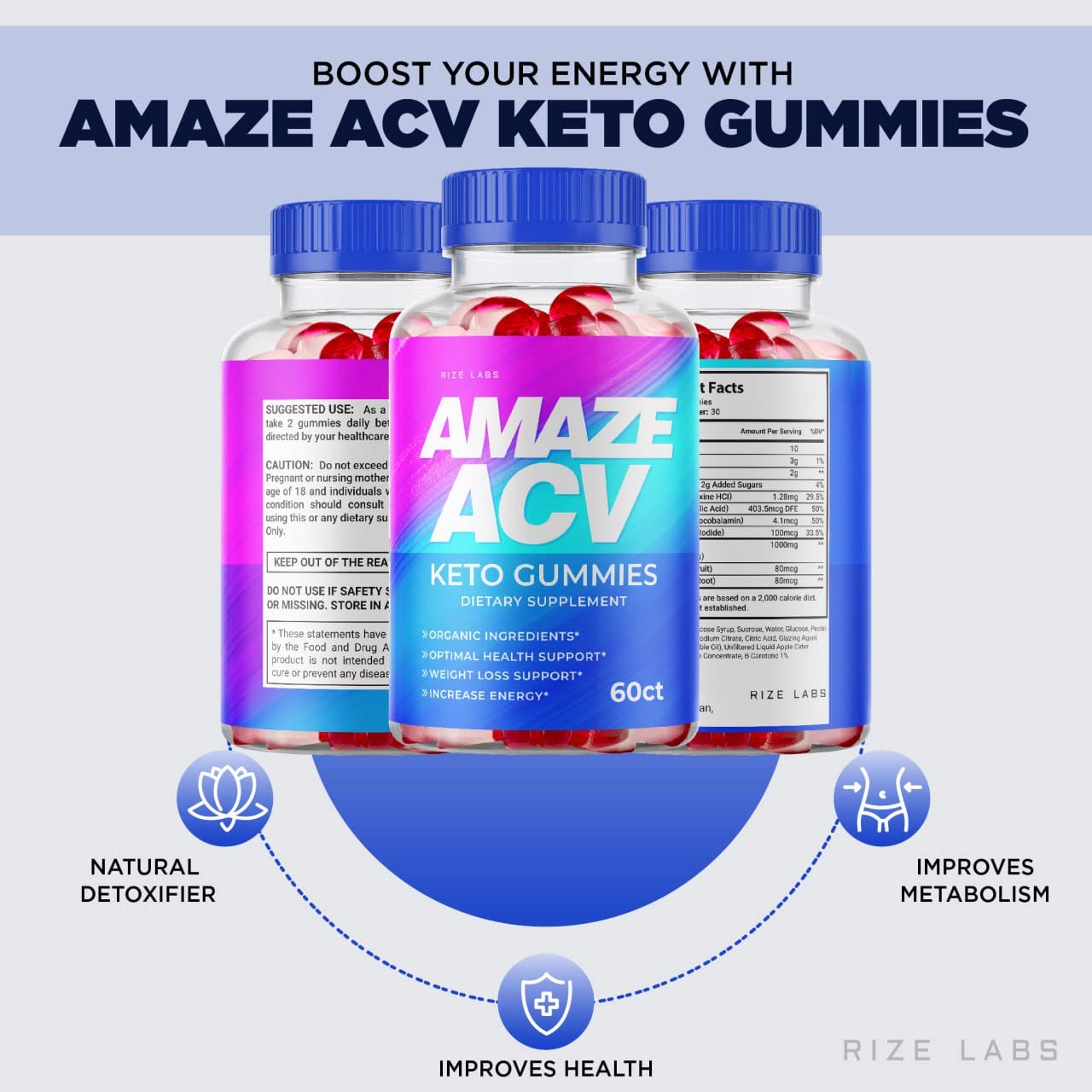 rize labs - Amaze ACV Keto Gummies for Weight Loss - Organic Keto Apple Cider Vinegar Gummies, Helps to Increase Energy (120 Gummies) (Pack of 2)