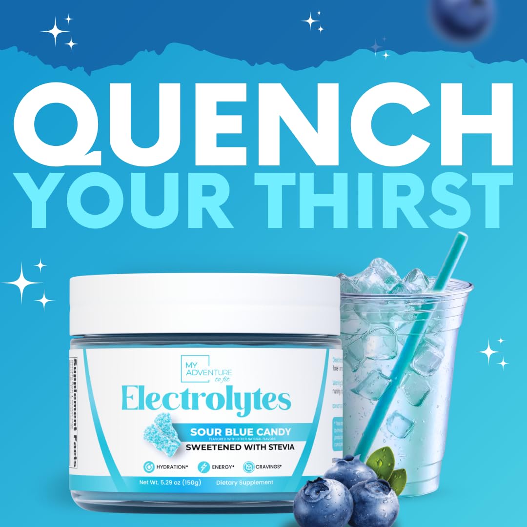 Zero Sugar - Sour Blue Candy Electrolytes Powder - Refreshing Hydration - Caffeine Free Energy - All Natural Ingredients - Vegan, Keto & Paleo - Sugar Free Electrolyte Powder Drink Mix - 30 Servings