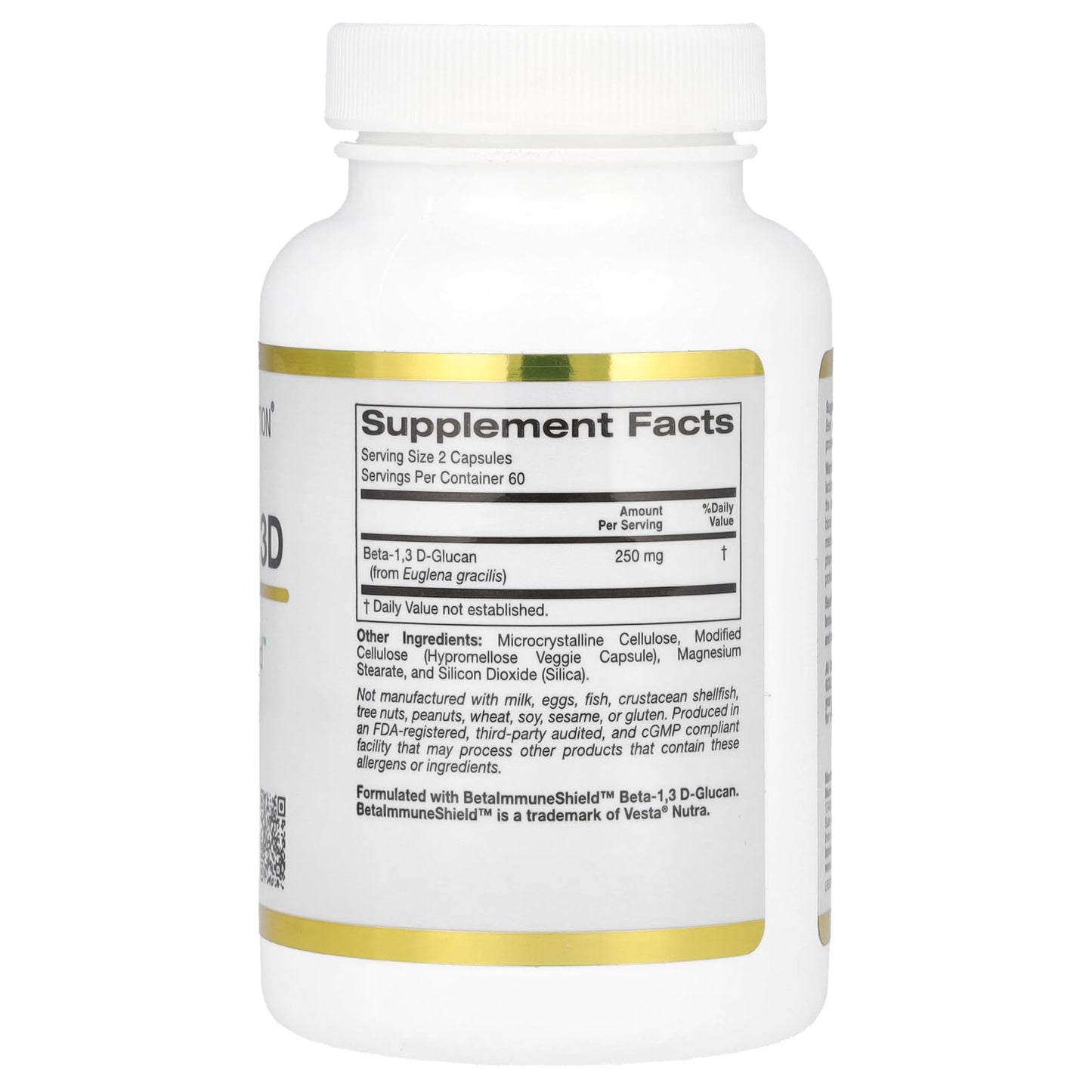 California Gold Nutrition Beta Glucan 1,3D with BetaImmuneShield™, 125 mg, 120 Veggie Capsules