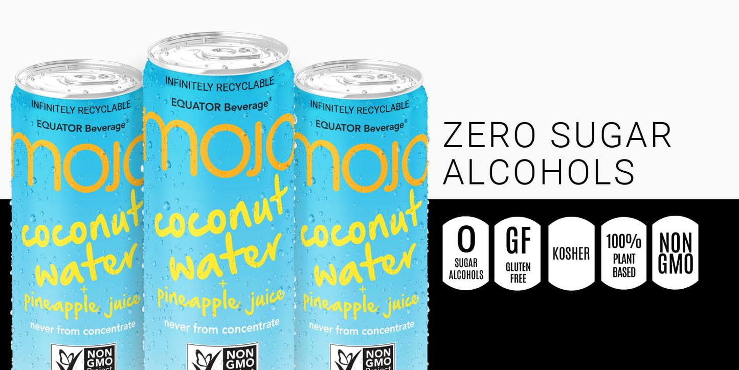MOJO Coconut Water Pineapple Juice Hydration Drink Sports Drink Electrolytes Beverage 1043 mg Vitamin B C Hydration Drink for Skin Body 111 Oz Pack Of 12