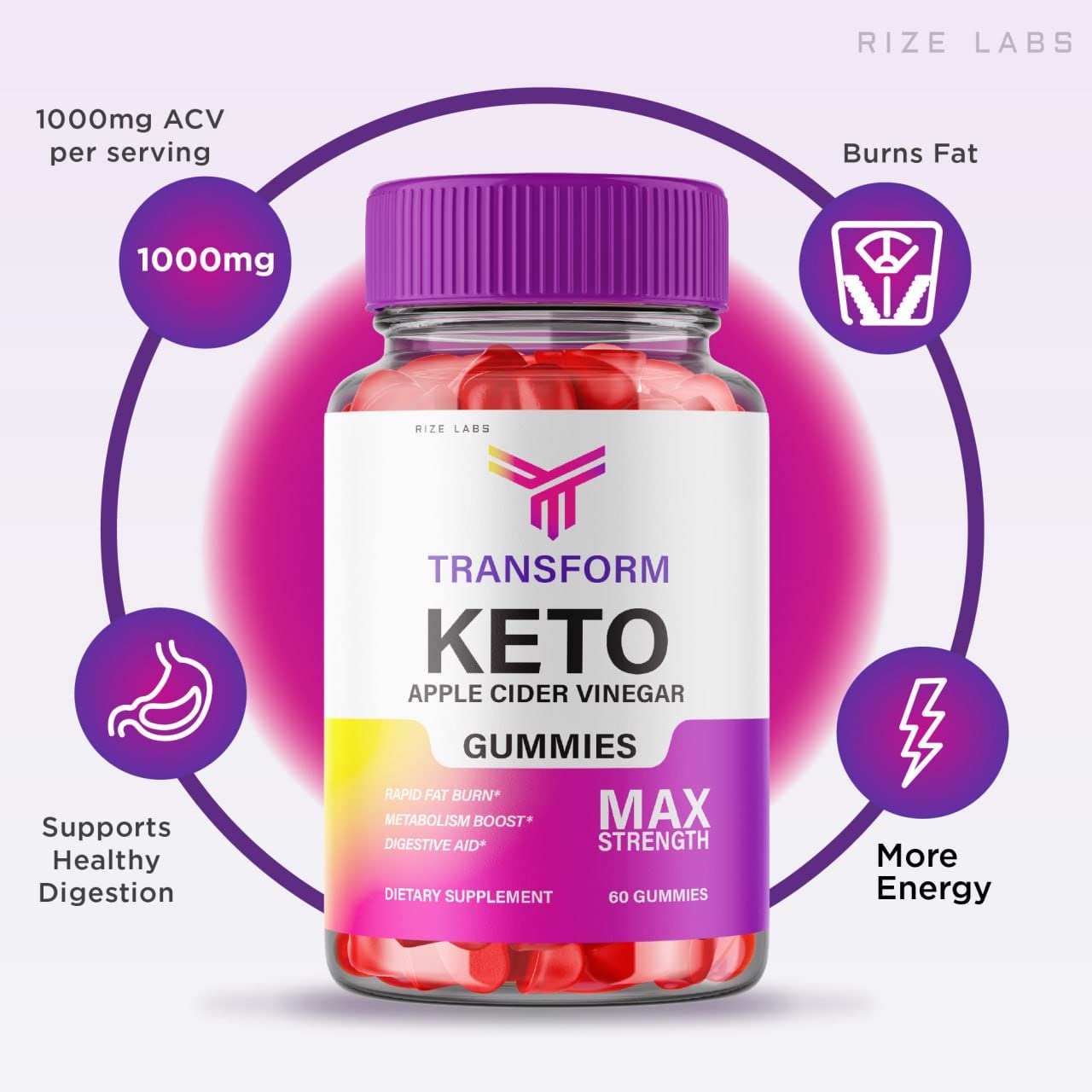 rize labs - Transform Keto (ACV) Apple Cider Vinegar Advanced Gummies (180 Gummies) (Pack of 3)