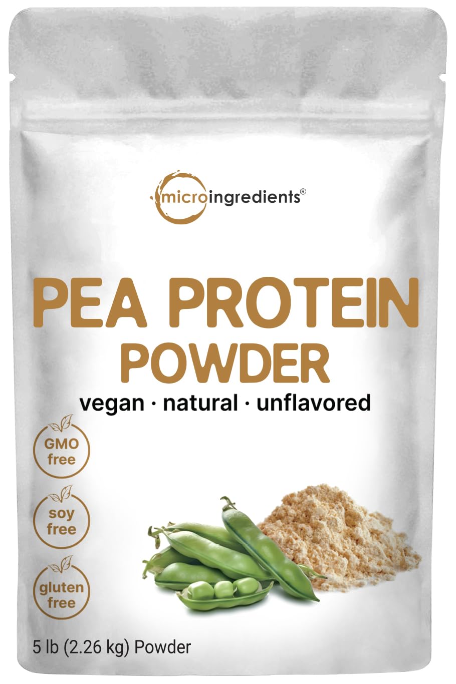 Micro Ingredients North American Grown, Pea Protein Powder, 5 Pounds | Plant Based, Unflavored | Complete Vegan Protein Source - 27g Serving | Rich in BCAAs & EAAs | Non-GMO, Keto Friendly
