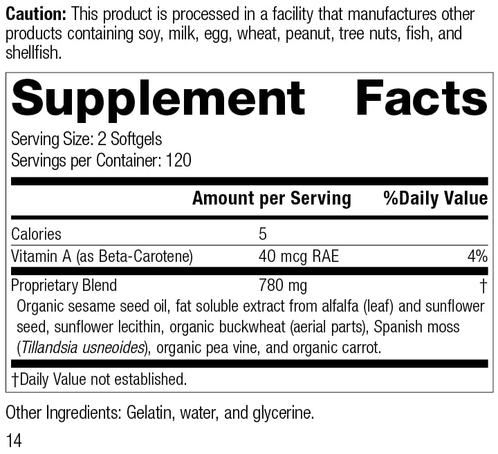 Standard Process Chlorophyll Complex - Immune Support, Antioxidant Activity, Skin Health and Hair Health Support with Vitamin A, Sunflower Lecithin, Buckwheat, Spanish Moss, and More - 240 Softgels