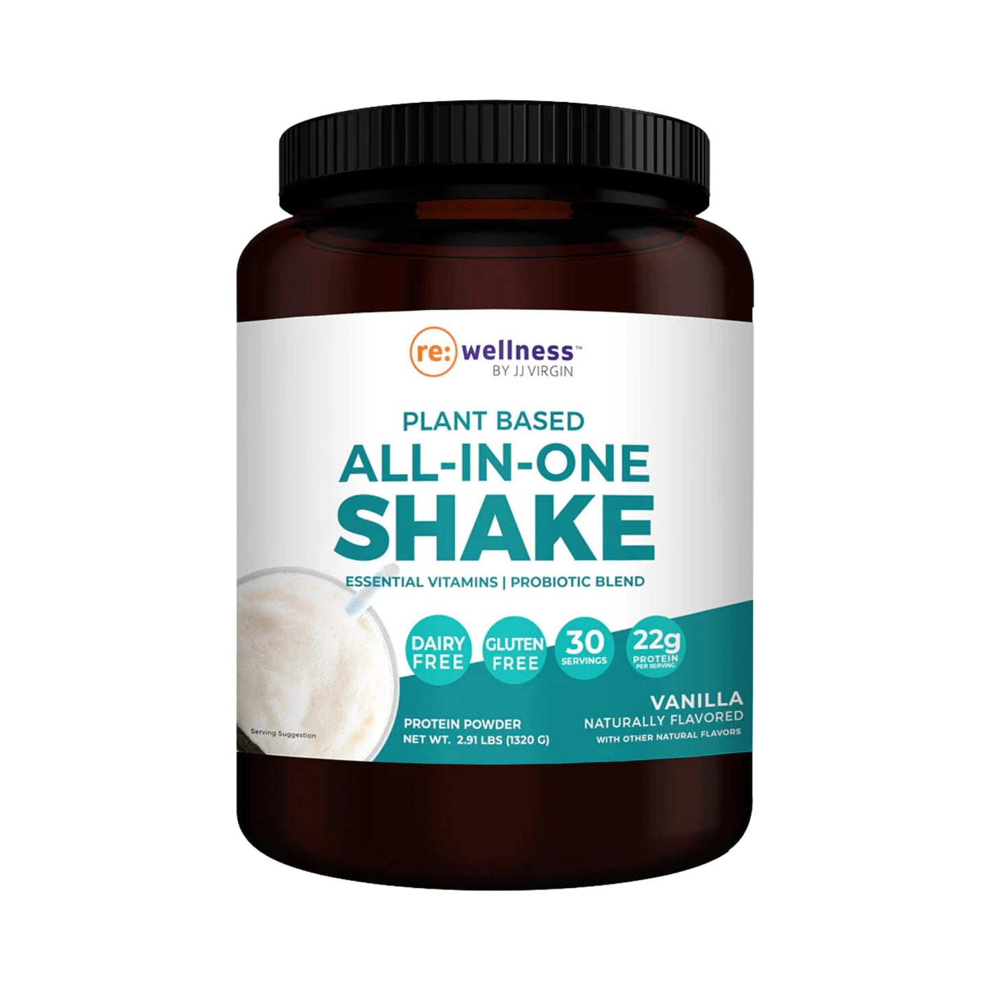 Reignite Wellness by JJ Virgin | Vanilla Plant-Based All-in-One Shake | Plant Protein Powder, Vitamins, Minerals, Greens & Aminos | 22g of Chia, Chlorella & Pea Protein Shake | 30 Servings