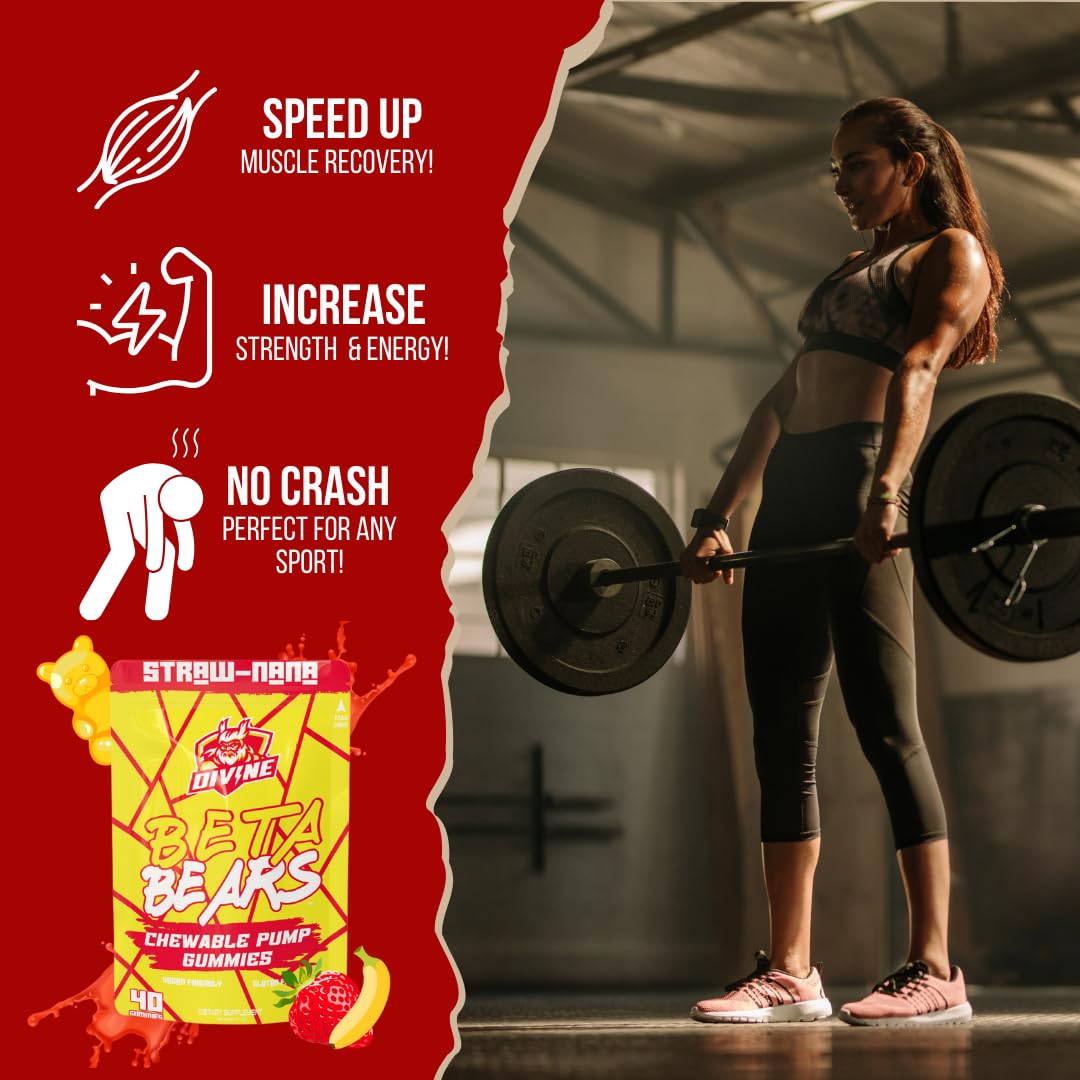 Beta Bears - The Best Tasting Pump Gummy for Men & Women | Intense Increased Endurance, Muscular Strength, & Pumps | Stackable Pre-Workout Gummies | 40 Gummies, 10 Servings