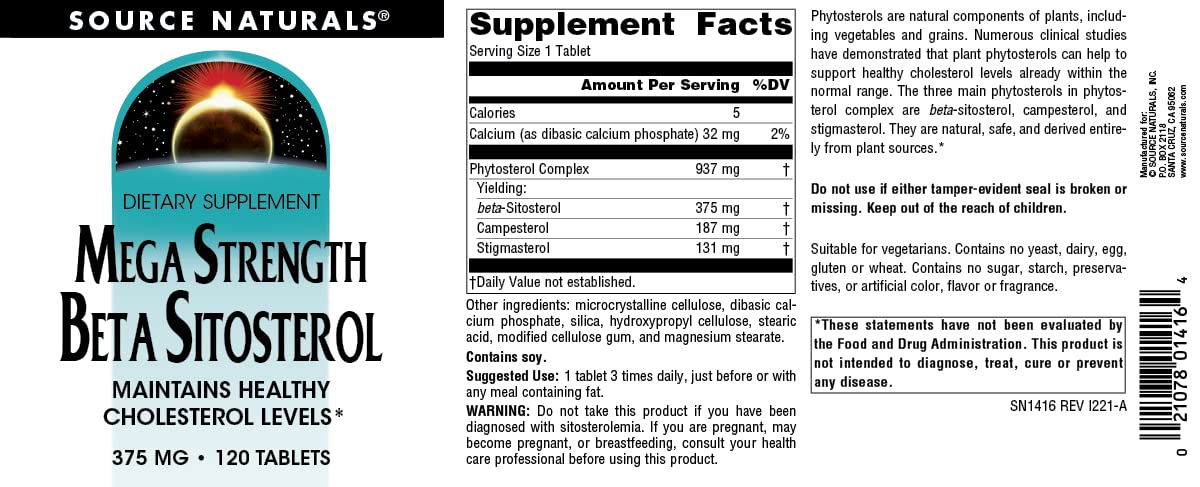 Source Naturals Mega Strength Beta Sitosterol 375mg - 120 Tablets