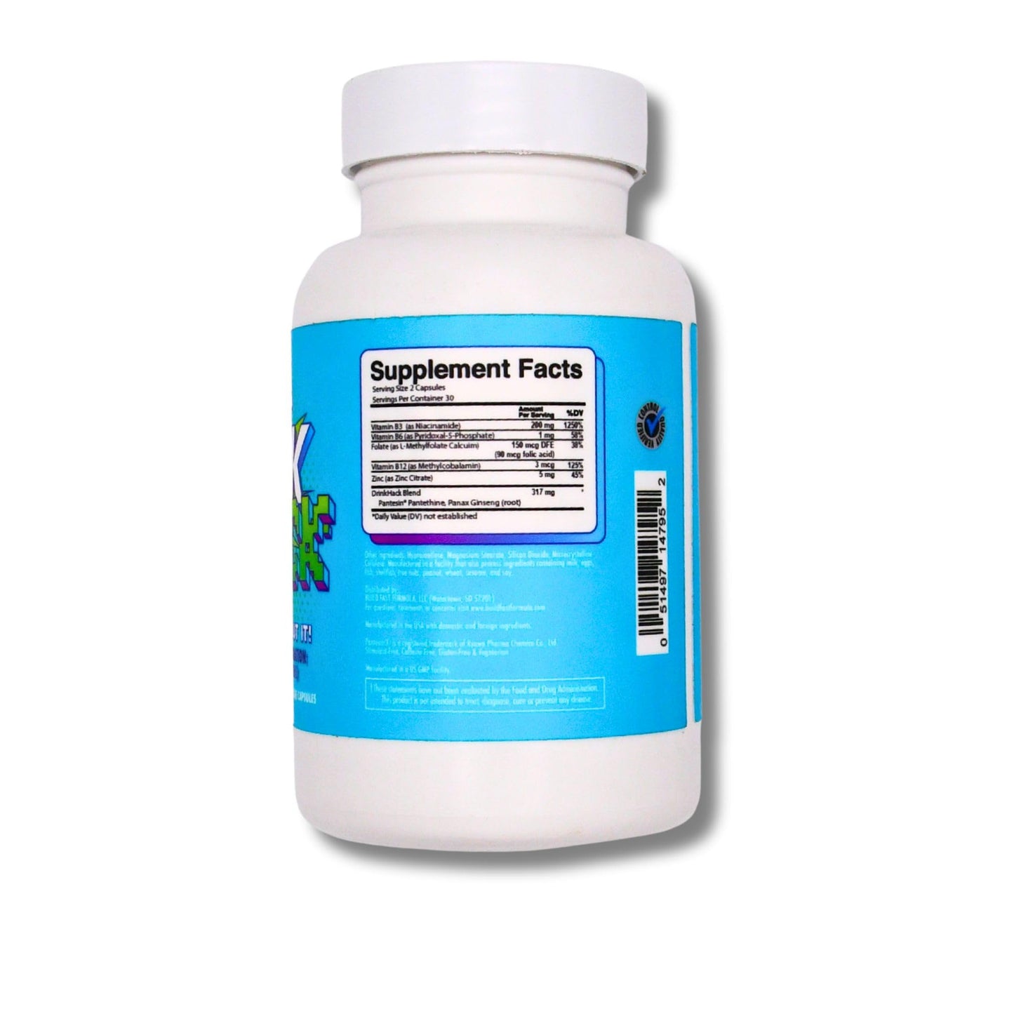 BFF Build Fast Formula DRINKHACK™ Supports Acetaldehyde Elimination - Pantesin Pantethine, Panax Ginseng, B Vitamins - 30 Servings