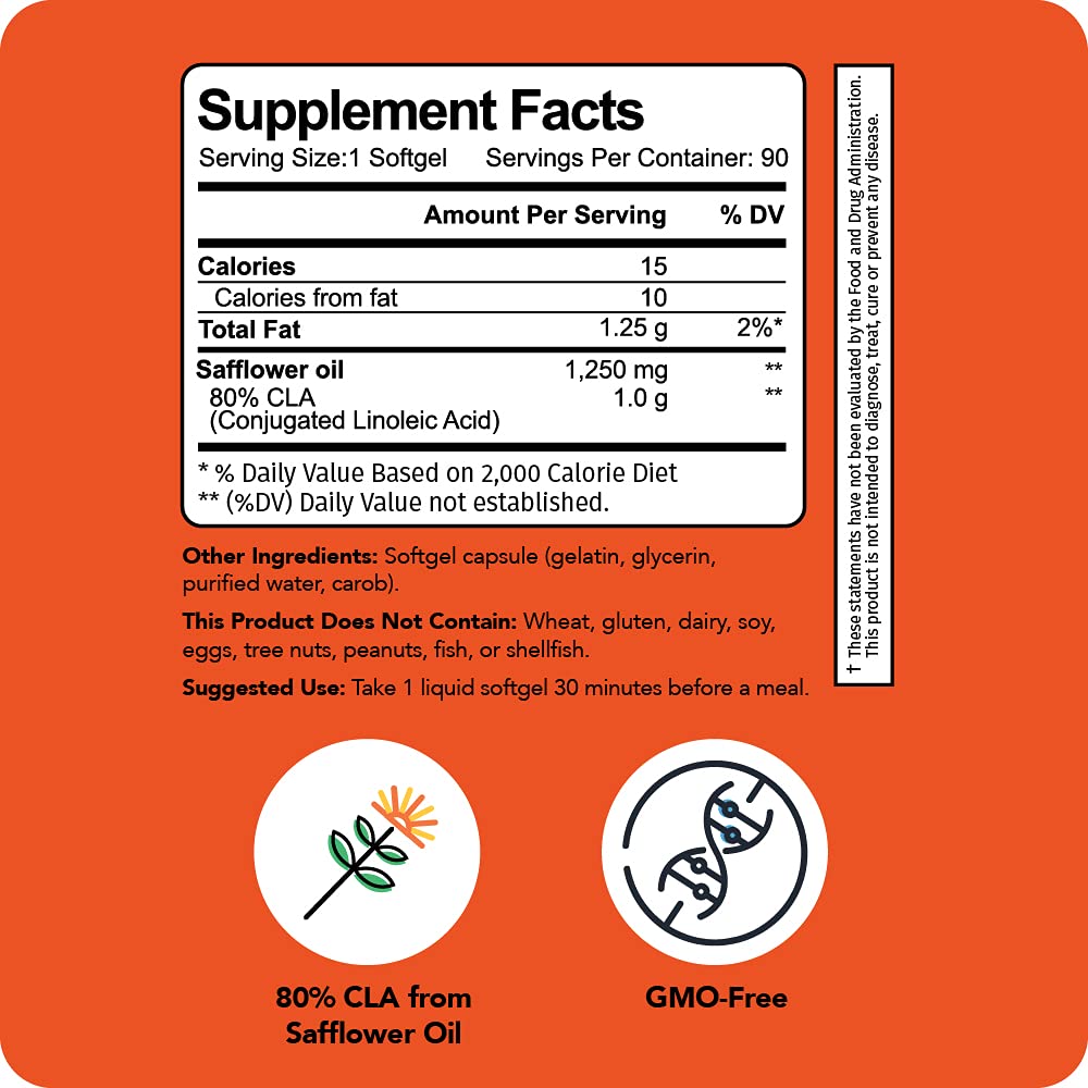 Vitamin Bounty CLA 1250mg - Conjugated Linoleic Acid, CLA for Women and Men, CLA Pills, CLA Capsules, Non Stimulating & Premium Quality - 90 Softgels