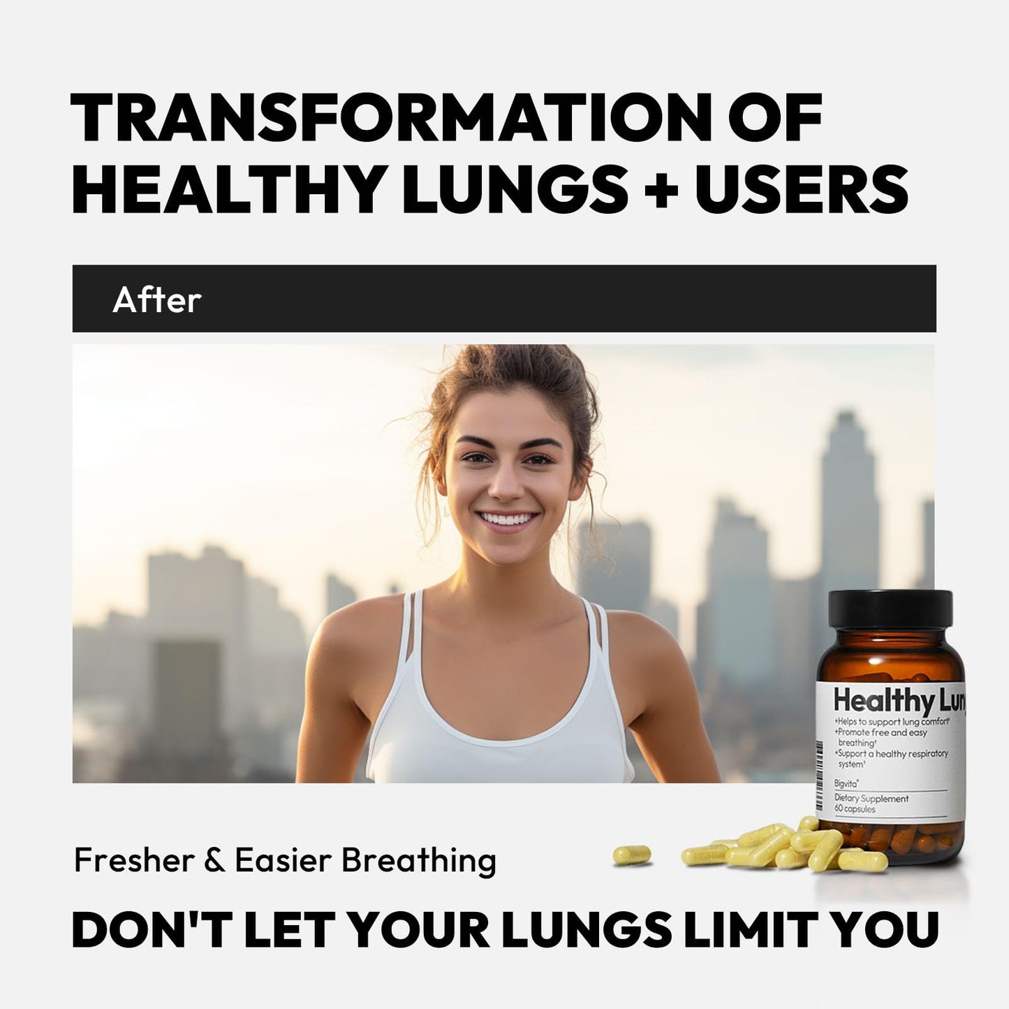 BIGVITA Lung Health Vegan Gluten Free Dietary Lung Support Supplement for Lung Detox & Cleanse, Respiratory Immune Support & Clear Mucus & Relieve Cough, 60 Capsules