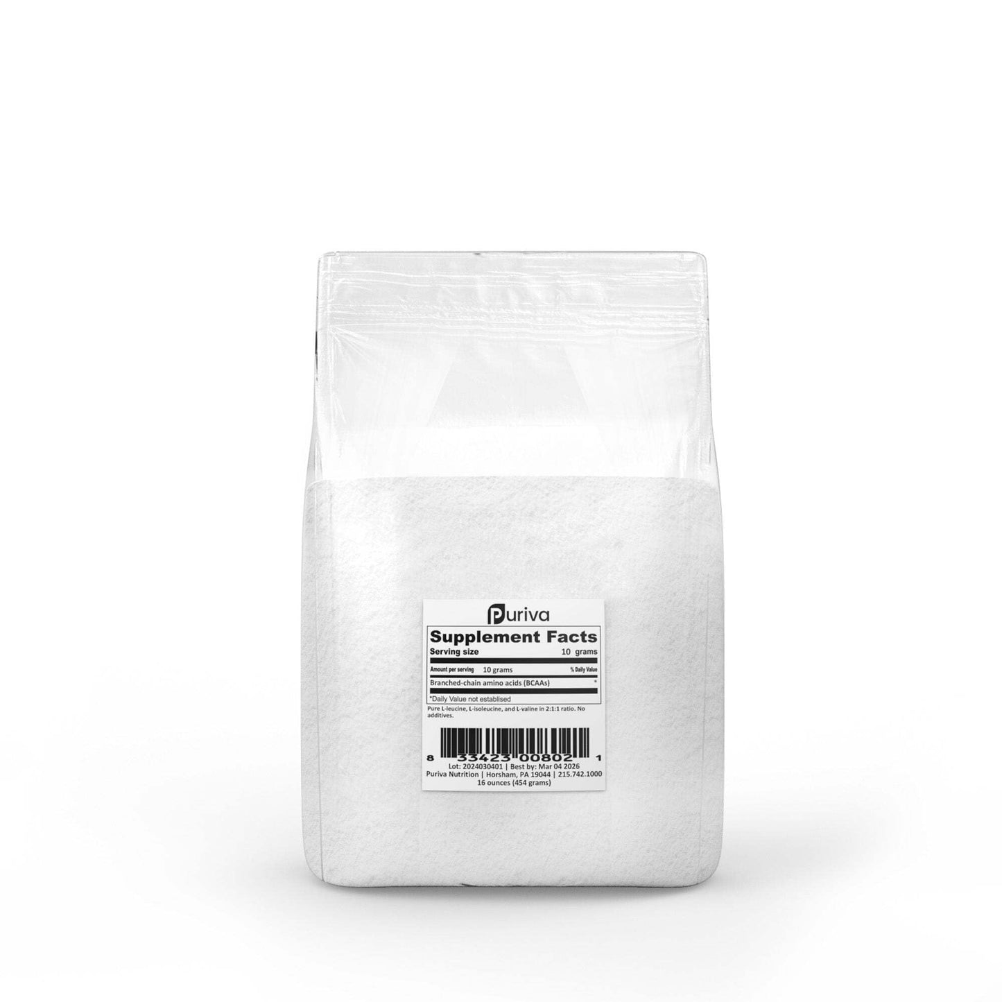 BCAA (branched-chain amino acids in 2:1:1 ratio), 1 pound, Puriva Nutrition