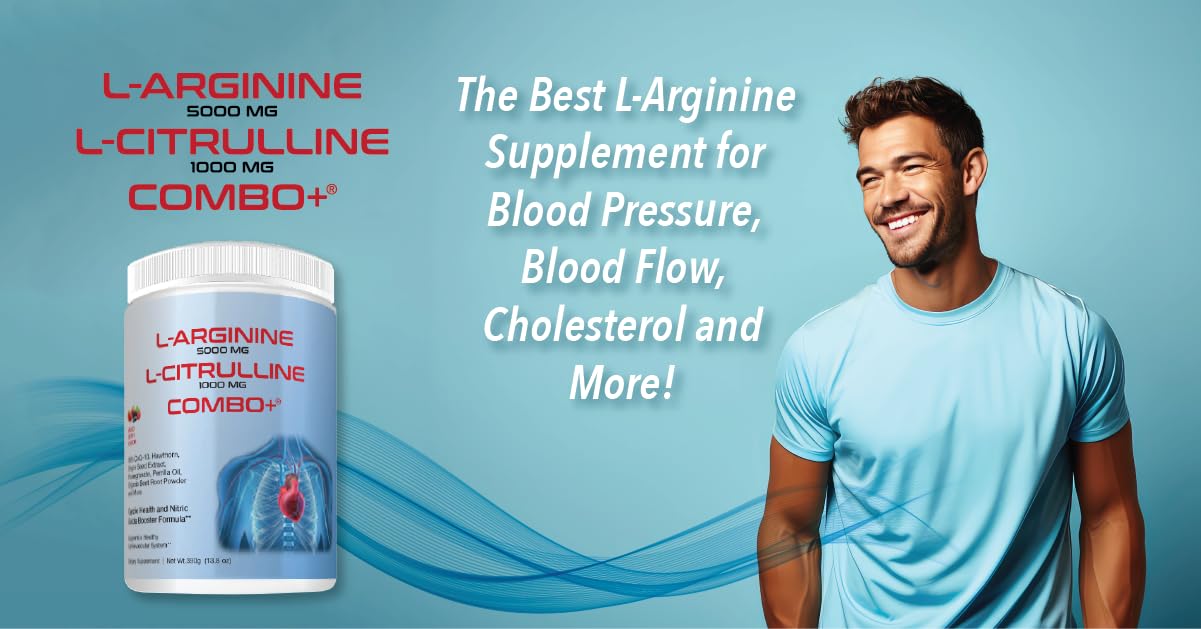 L-arginine & L-citrulline Combo+ - Cardio Health & Nitric Oxide Circulation Support, Workout, & Training Supplement Drink Mix (30 Servings, Over 13g per, 1 Month Supply!) Mixed Berry Flavor!