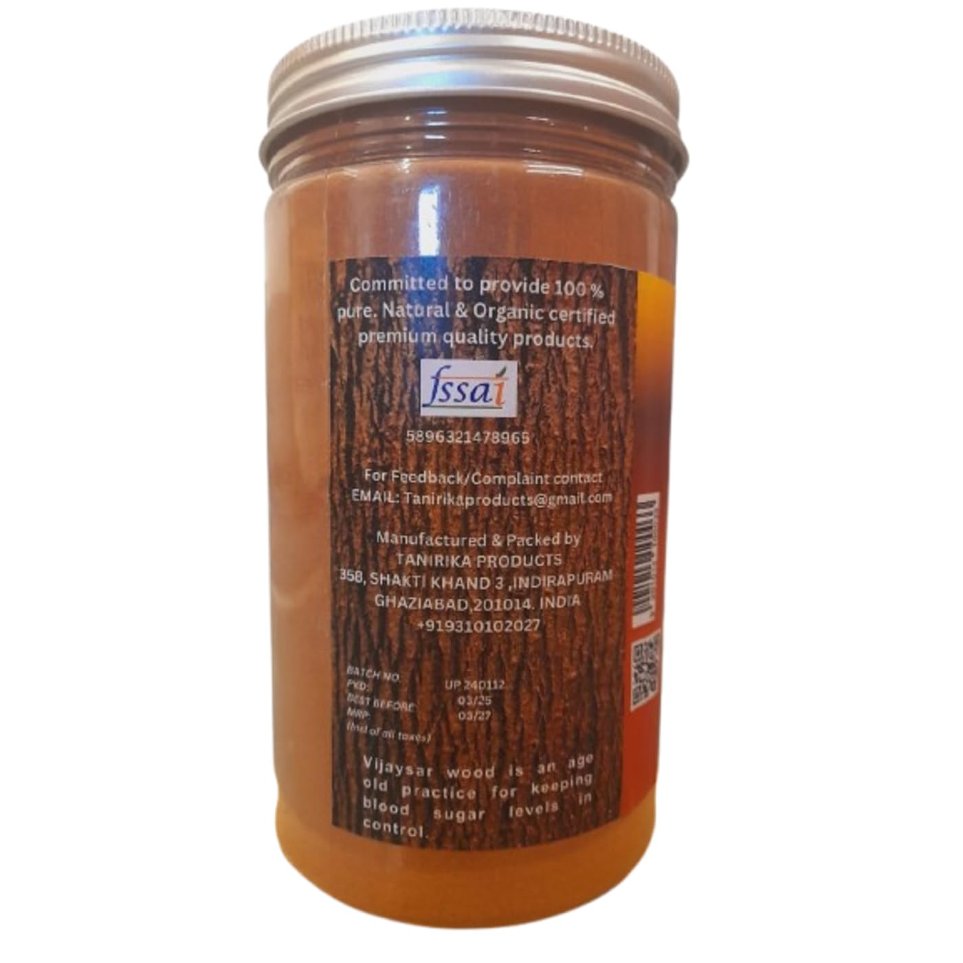 Tanirika Vijaysar Organic Wood Powder/ 100% Natural/Health and Personal Care/ 400GM