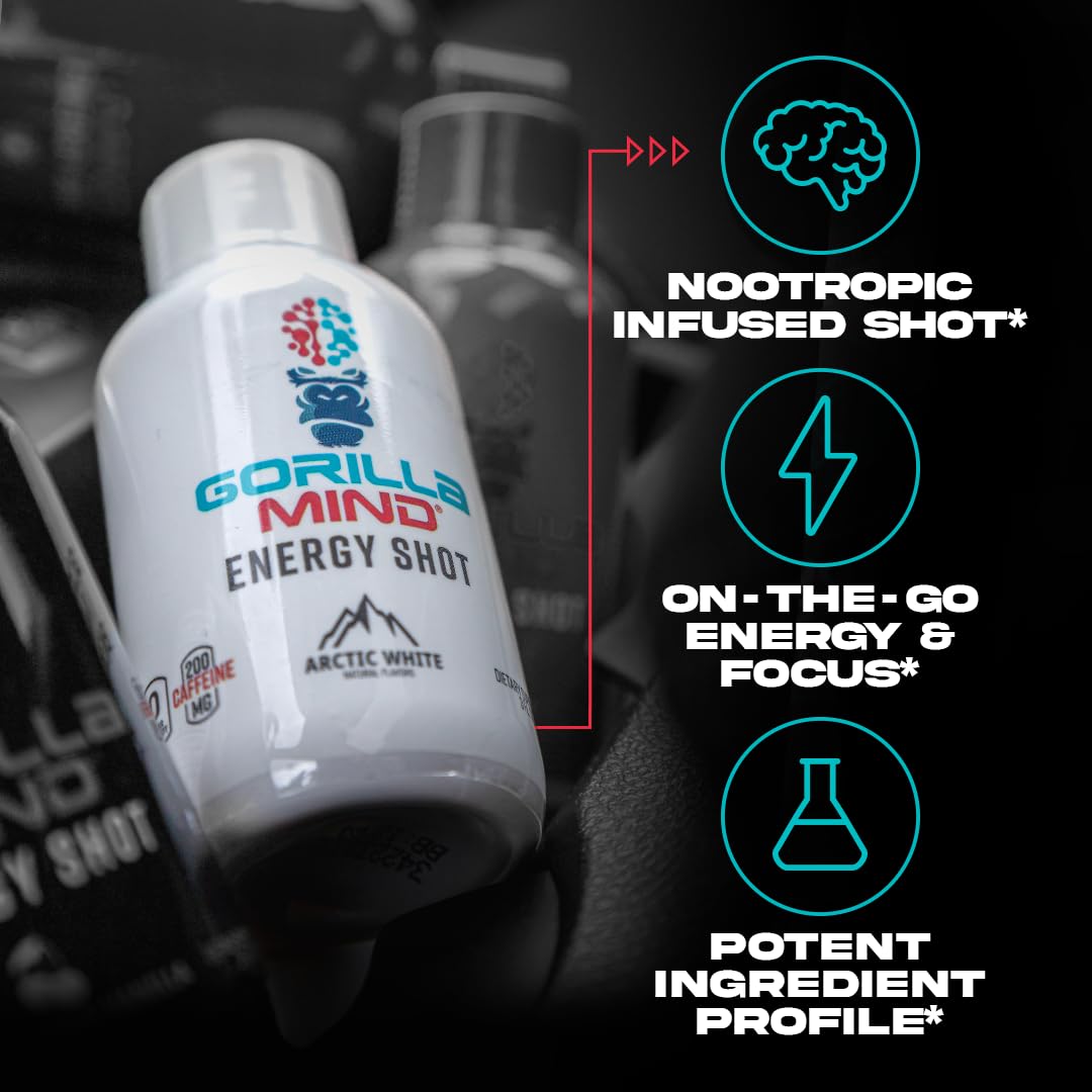 Gorilla Mind Energy Shots (Pack of 6) - Enhanced Focus & Energy, Sugar-Free, Fast-Acting, Potent Formula with Vitamins & Natural Extracts (Black Cherry Vanilla)