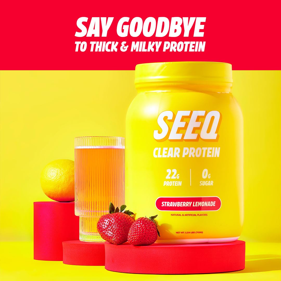 SEEQ Clear Whey Isolate Protein Powder, Strawberry Lemonade - 25 Servings, 22g Protein Per Serving - 0g Lactose, Sugar-Free, Keto-Friendly, Soy Free - Juice-Like Protein, Post-Workout