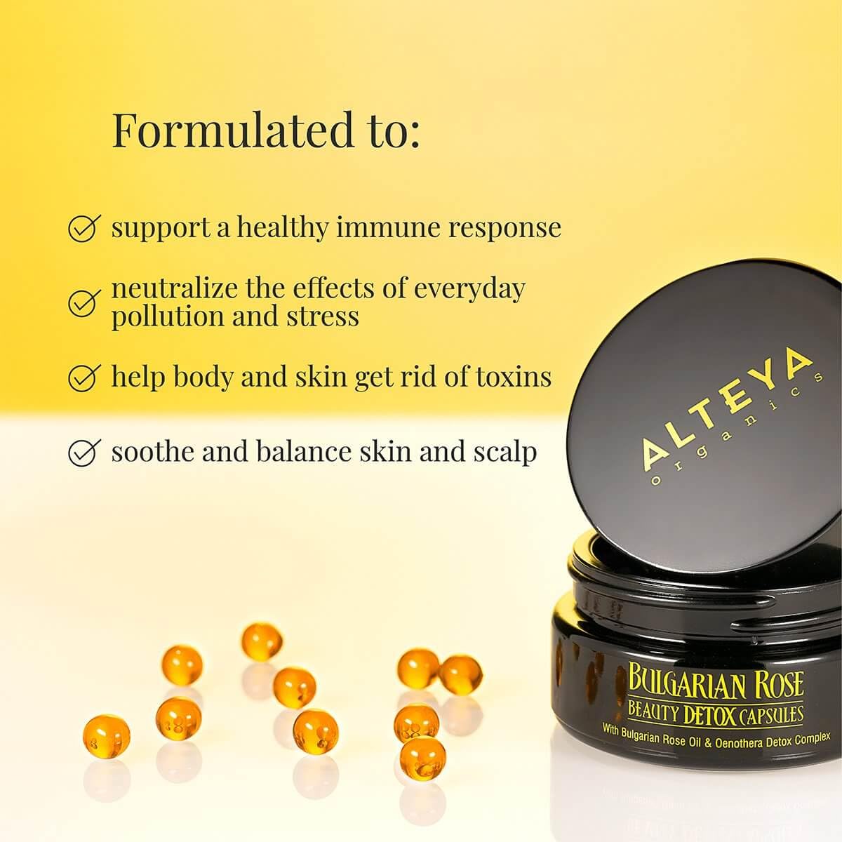 Alteya Organics Rose Beauty Detox Capsules - USDA Certified Organic with Bulgarian Rose Oil and Oenothera Detox Complex - 30 Servings