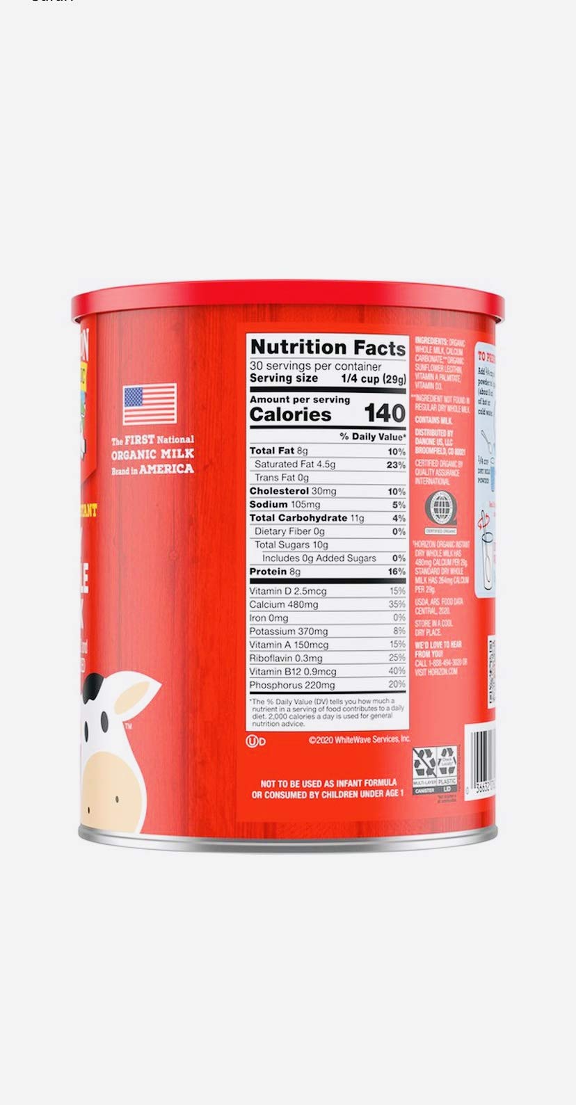 Horizon Organic instant Dry Whole Milk 306
