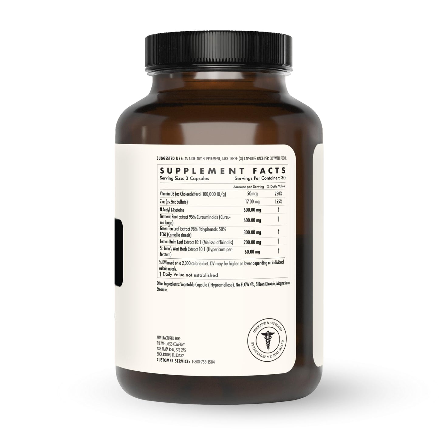 The Wellness Company Z-Shield | 90 Capsules | Detox Support Formula with St. John's Wort, Lemon Balm, Turmeric, NAC, and EGCG | Non-GMO, Gluten-Free | Supports Immune Health and Detoxification