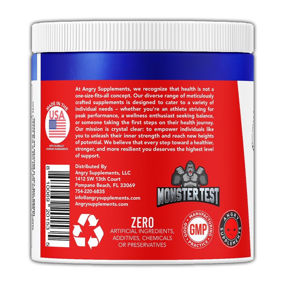 Angry Supplements Creatine Monohydrate 200 Mesh Premium Performance Unflavored Powder Creatina - Pure Muscle Fuel for Strength and Workout Endurance for Men and Women (300 Grams, 60 Servings)