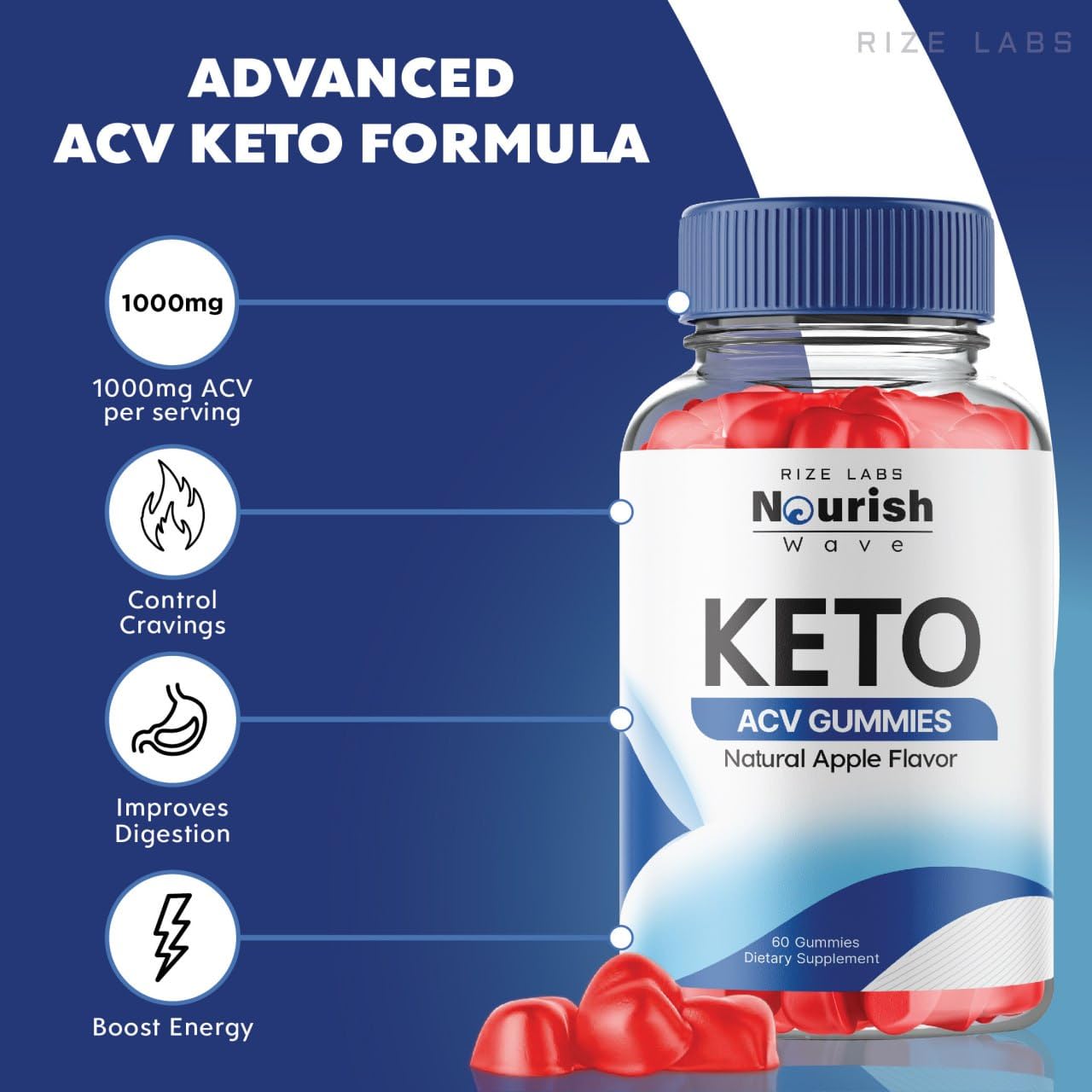 rize labs - Nourish Wave Keto ACV Gummies Supports Advanced Weight Loss, for Improved Digestion, Stamina and Endurance (120 Gummies)