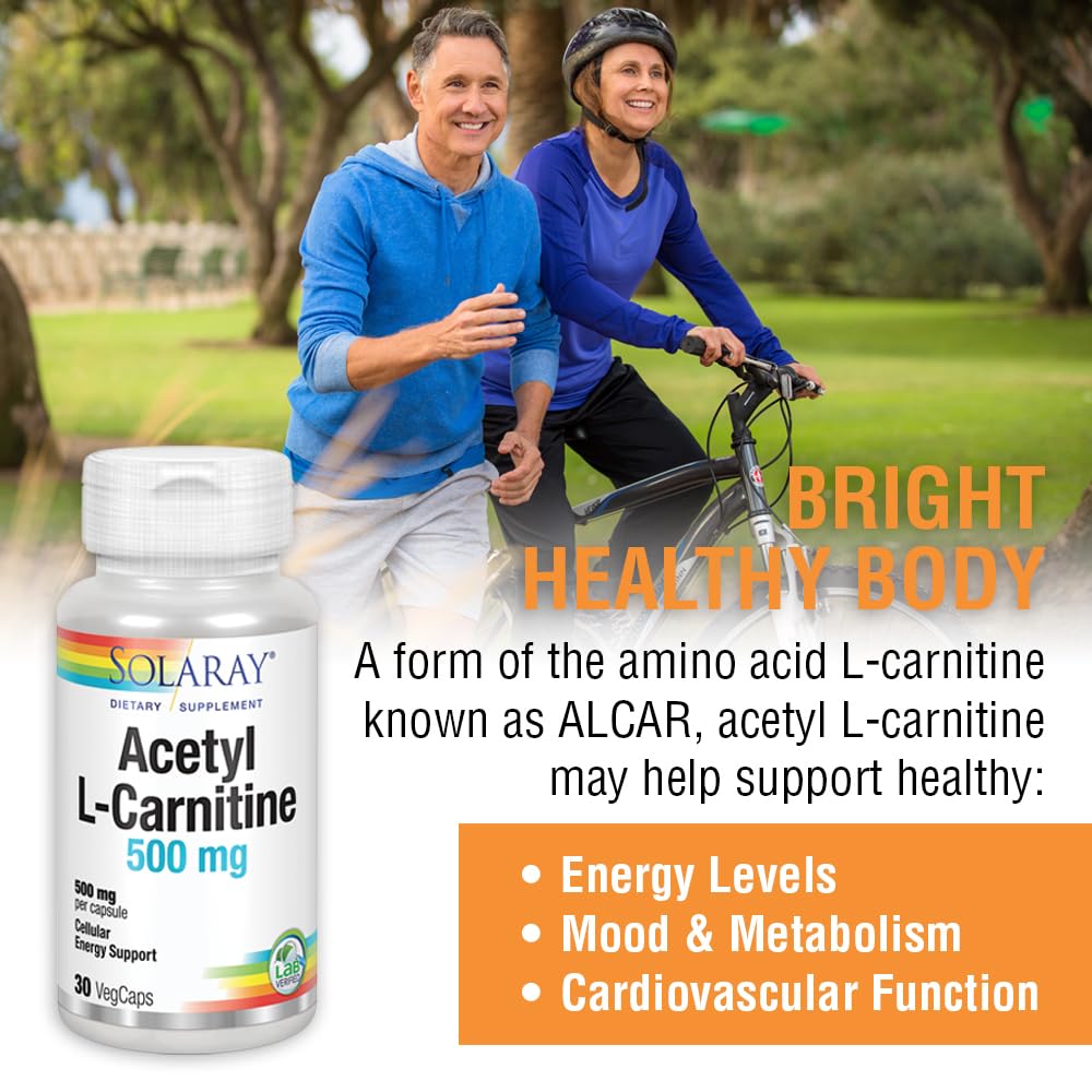 SOLARAY Acetyl L-Carnitine 500 mg | Healthy Cellular Energy, Memory, Mood, and Cardiovascular Support | 30 VegCaps