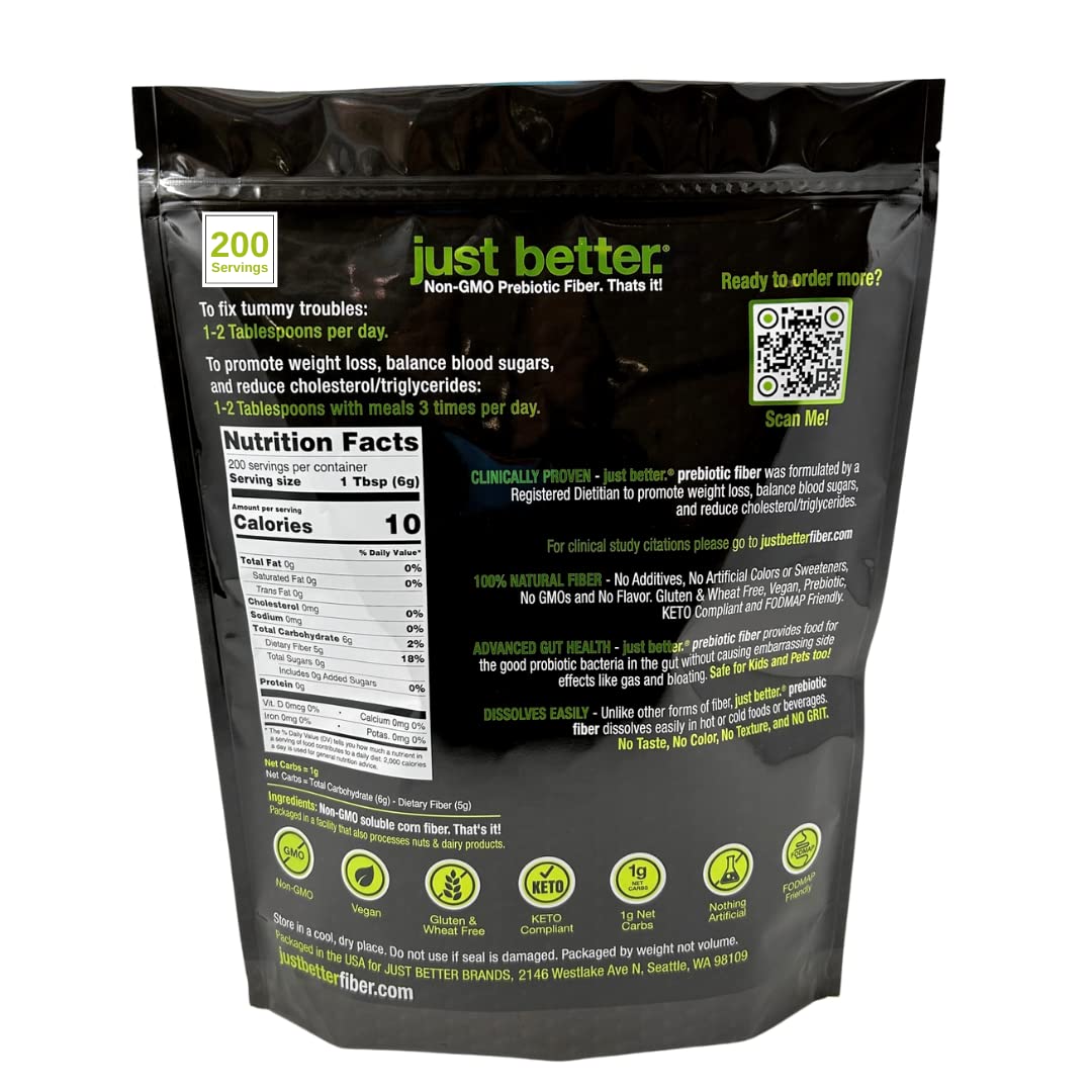 Prebiotic Fiber Supplement for a Healthy Gut | Fiber Powder with Zero Grit Zero Taste and No Bloating or Gas | Feel Full Faster | Keto Non-GMO Gluten Free Vegan 200 Servings
