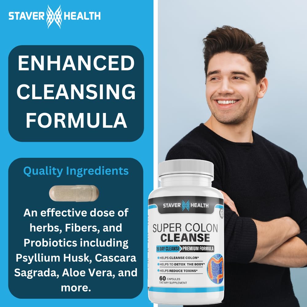 Staver Health Super Colon Cleanse - 15 Day Cleanse, Colon Cleanse Pills, Colon Cleanser & Detox, Psyllium Husk