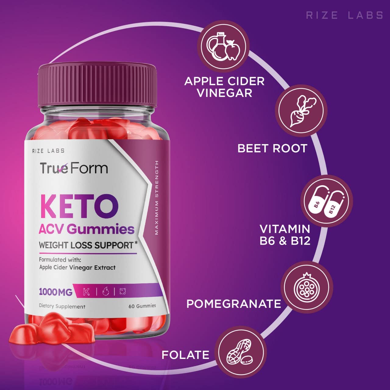 rize labs (2 Pack) True Form Keto Gummies - True Form Keto ACV Gummies for Weight Loss Support Belly Fat Apple Cider Vinegar Extract Keto+ACV Plus Supplement Energy avc Trueform Gomitas (120 Gummies)