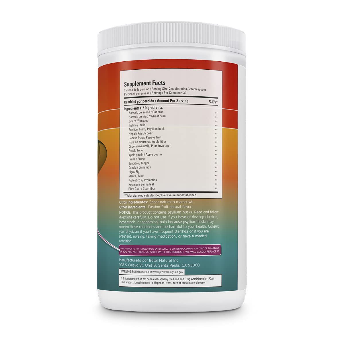 Betel Natural Daily Fibra Forte Formula/Strong Formula - Extreme Colon Cleanse Passion Fruit (Maracuya)