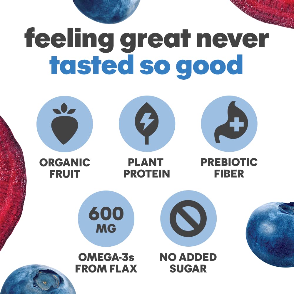 Noka Superfood Smoothie Pouches Blueberry Beet 4 Pack with Plant Protein Prebiotic Fiber Flax Seed Organic Gluten Free Vegan Healthy Fruit Squeeze Snack Pack 422oz Each