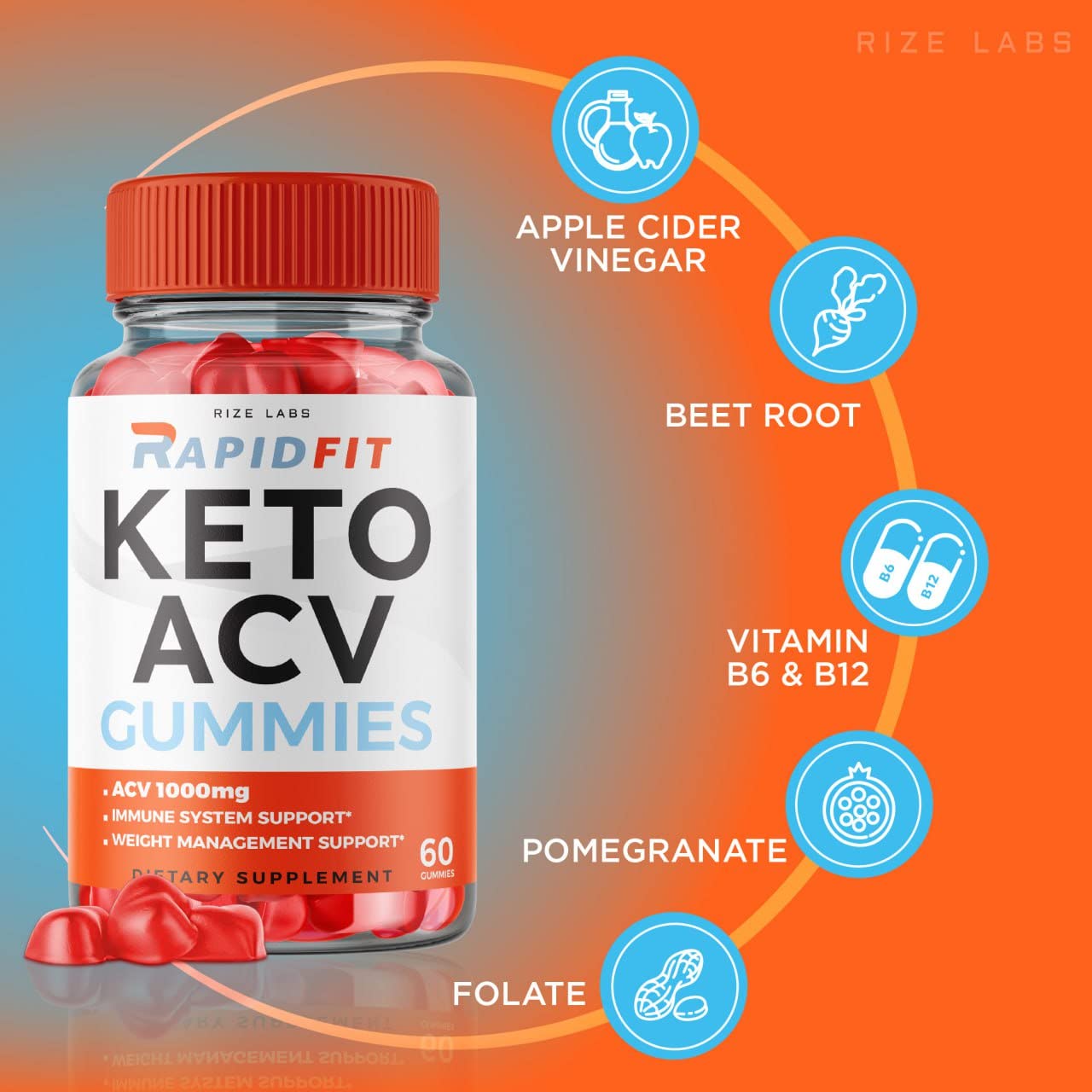 rize labs - RapidFit Keto ACV Gummies for Advanced Weight Loss with Apple Cider Vinegar Supplement Helps in Reducing Belly Fat for Extra Strength (180 Gummies)