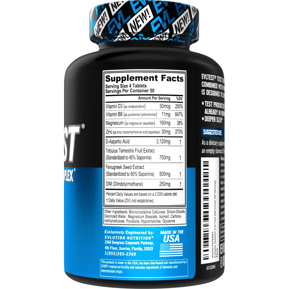 EVL Testosterone Booster for Men - Post Workout Recovery Testosterone Support Supplement with DIM Plus D Aspartic Acid and Fenugreek and Tribulus - EVLTest for Men Post Workout Supplement