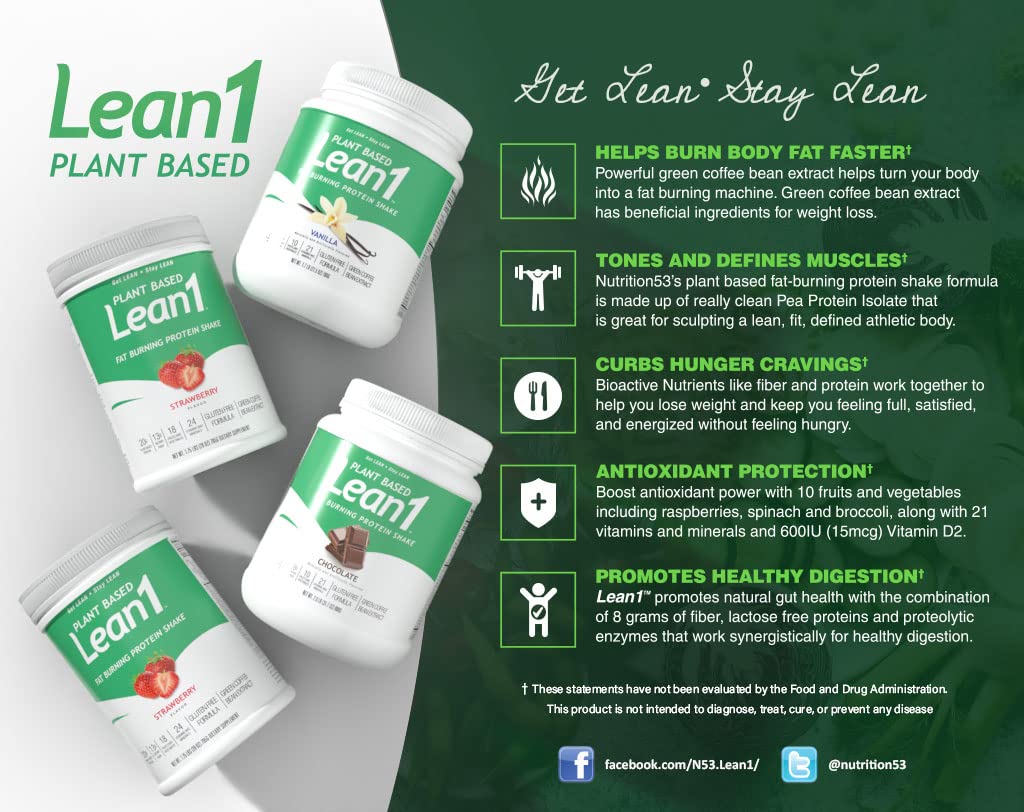 LEAN1 Nutrition53 Meal Replacement Powder for Weight Loss, Fat Burner, Appetite Control, Plant Based Banana (27 Ounce)
