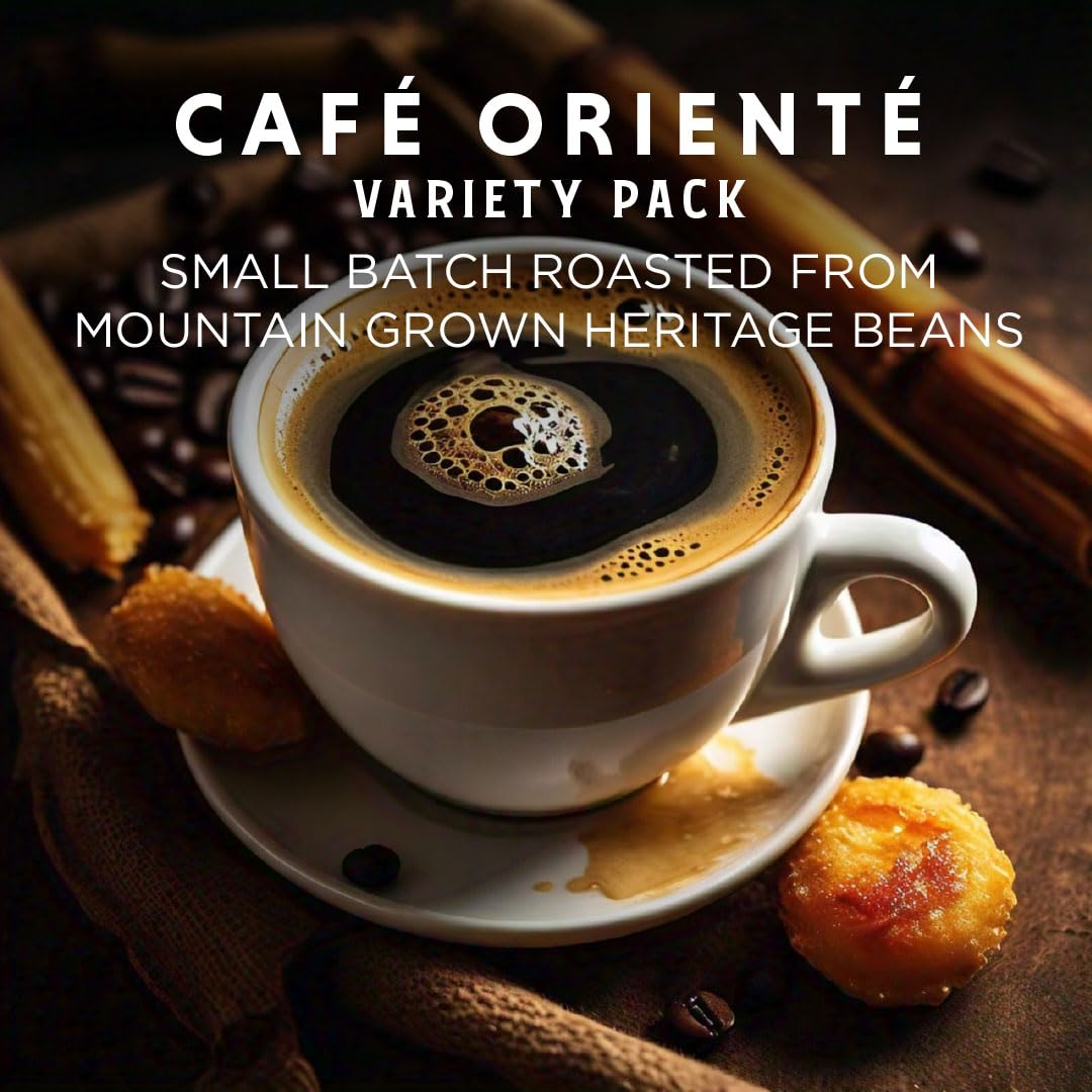 Oriente Variety Pack Instant Coffee Packets Single Serve 20 ct Cafe Oriente Cafe Cubano Cafe De Olla 100 Arabica Dark Roast Coffee Solar Energy Produced Hot or Iced Instant Coffee Packets