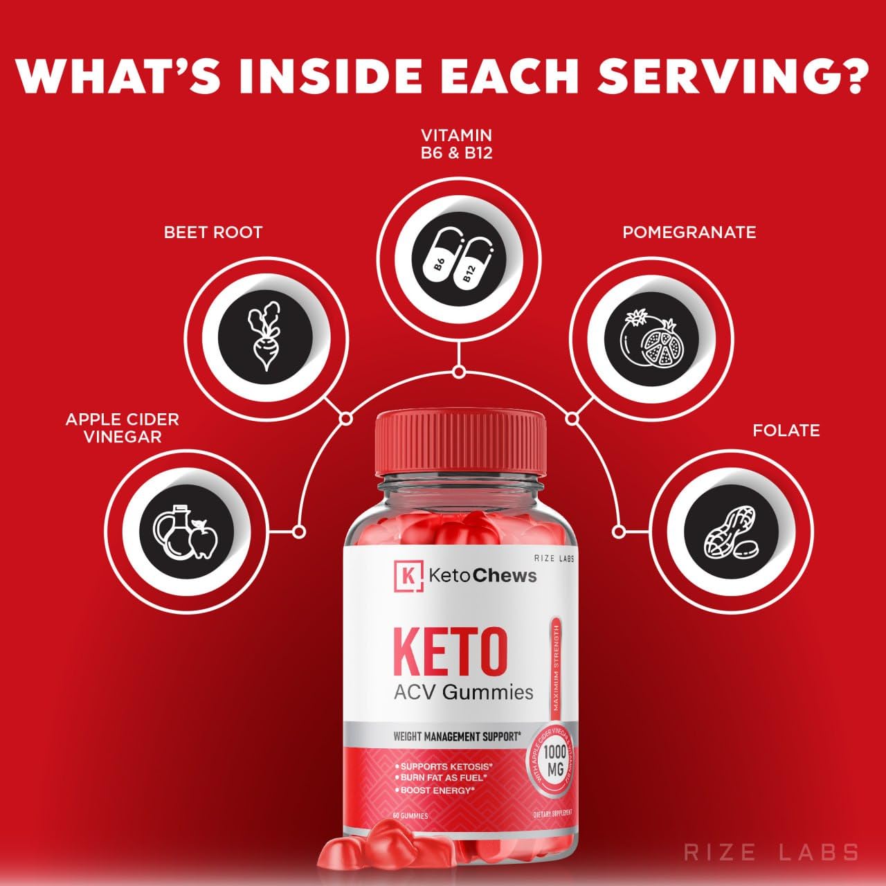 rize labs - Keto Chews ACV Gummies for Advanced Weight Loss, 525 mg, Premium Keto+ACV Supplement, All Natural Apple Cider Vinegar (300 Gummies)