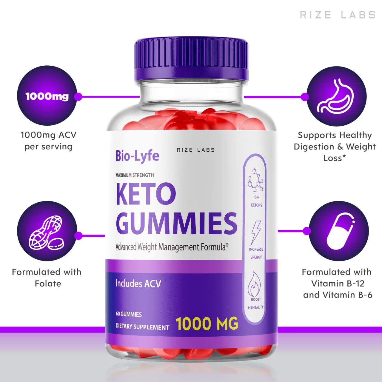 rize labs - BioLyfe Keto ACV Gummies Advanced Formula Apple Cider Vinegar Maximum Strength (Pack of 2) (120 Gummies)