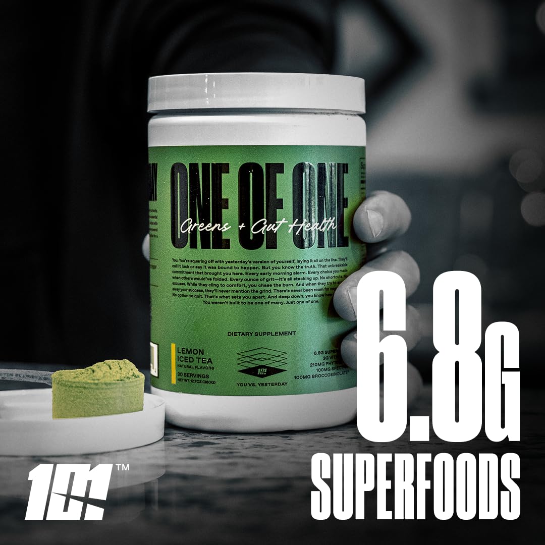 ONE of ONE Greens & Gut Health - Superfood Greens Powder with Prebiotics, Probiotics & Digestive Enzymes for Gut Health, Immunity & Energy, No Artificial Sweeteners - Mixed Berry, 30 Serving