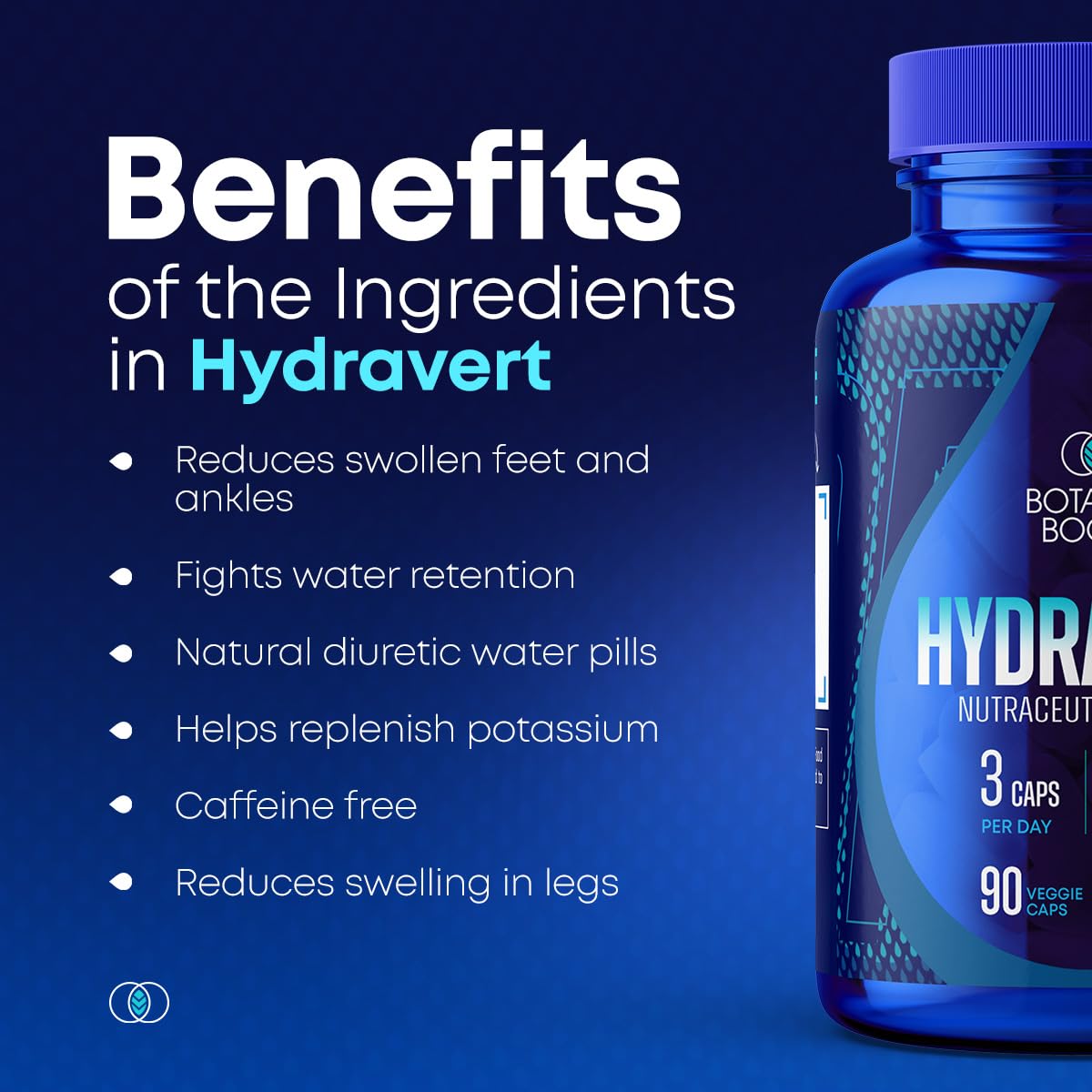 Water Pills For Swollen Legs And Feet - Act As Natural Diuretics for Water Retention to Help You Swell No More - Hydravert Diuretic Pills Proprietary Blend Reduces Swelling in Your Leg or in Your Foot