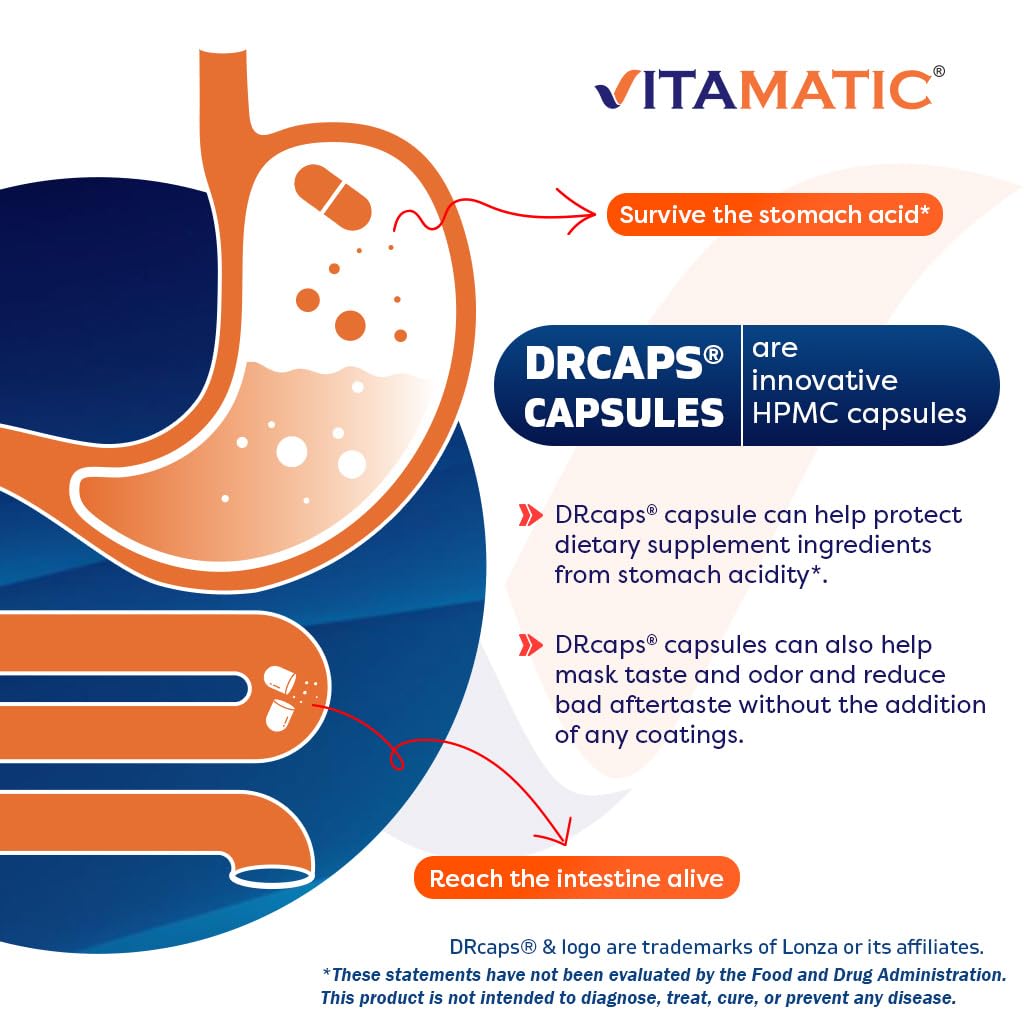 Vitamatic Bifidobacterium Infantis - 5 Billion per DR Capsule - 60 Count - Digestive Support - Made with Prebiotic Inulin Fiber