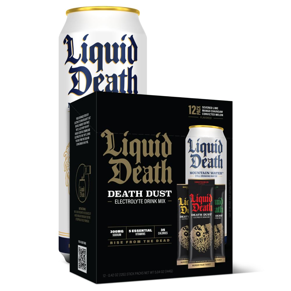 Liquid Death Electrolyte Death Dust, Severed Lime, Mango Chainsaw & Convicted Melon (12-Pack)