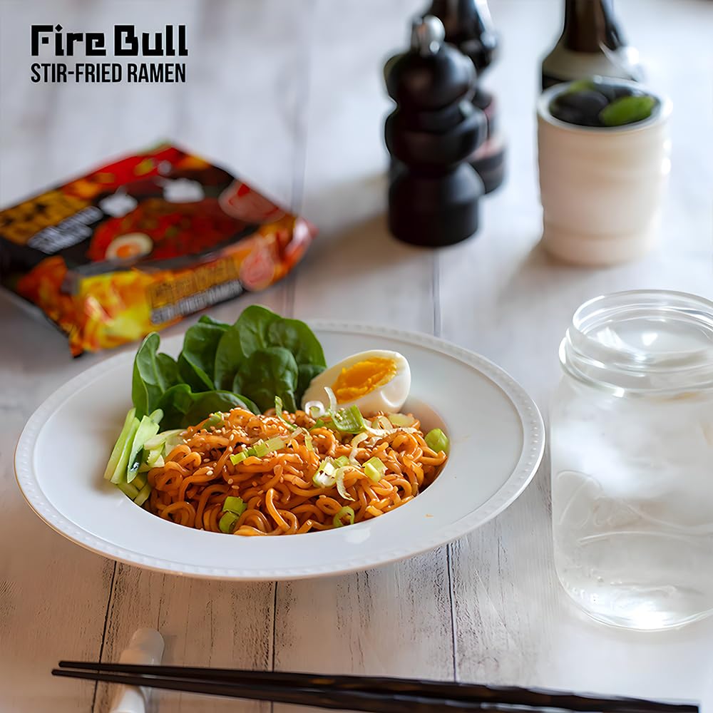 Fire Bull Ramen Intense Spicy StirFried Ramen Authentic Korean Heat Meets Flavorful Delight Thick Chewy Noodles Quick Easy Meal 4 Pouches