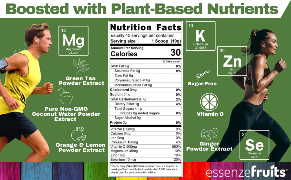 Essenzefruits ISOTEA Plant-Based Electrolytes Powder & Hydration - Daily Drink - Low Sodium and Stevia Free 1 lb (454 g) Pack - Made with 9 Superfoods + 5 High Performance Minerals (45 Servings)