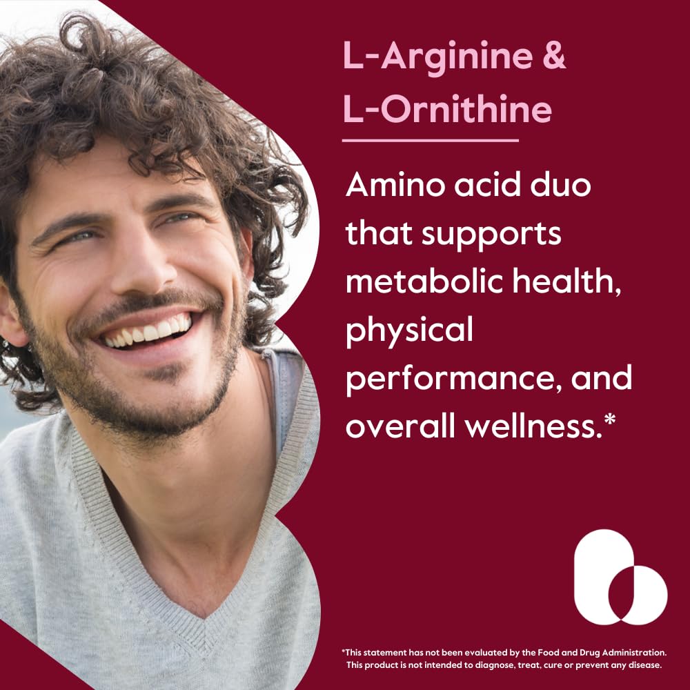 BESTVITE L-Arginine L-Ornithine 500-250 (120 Vegetarian Capsules) - No Stearates - No Fillers - Vegan - Non GMO - Gluten Free - No Calcium Silicate