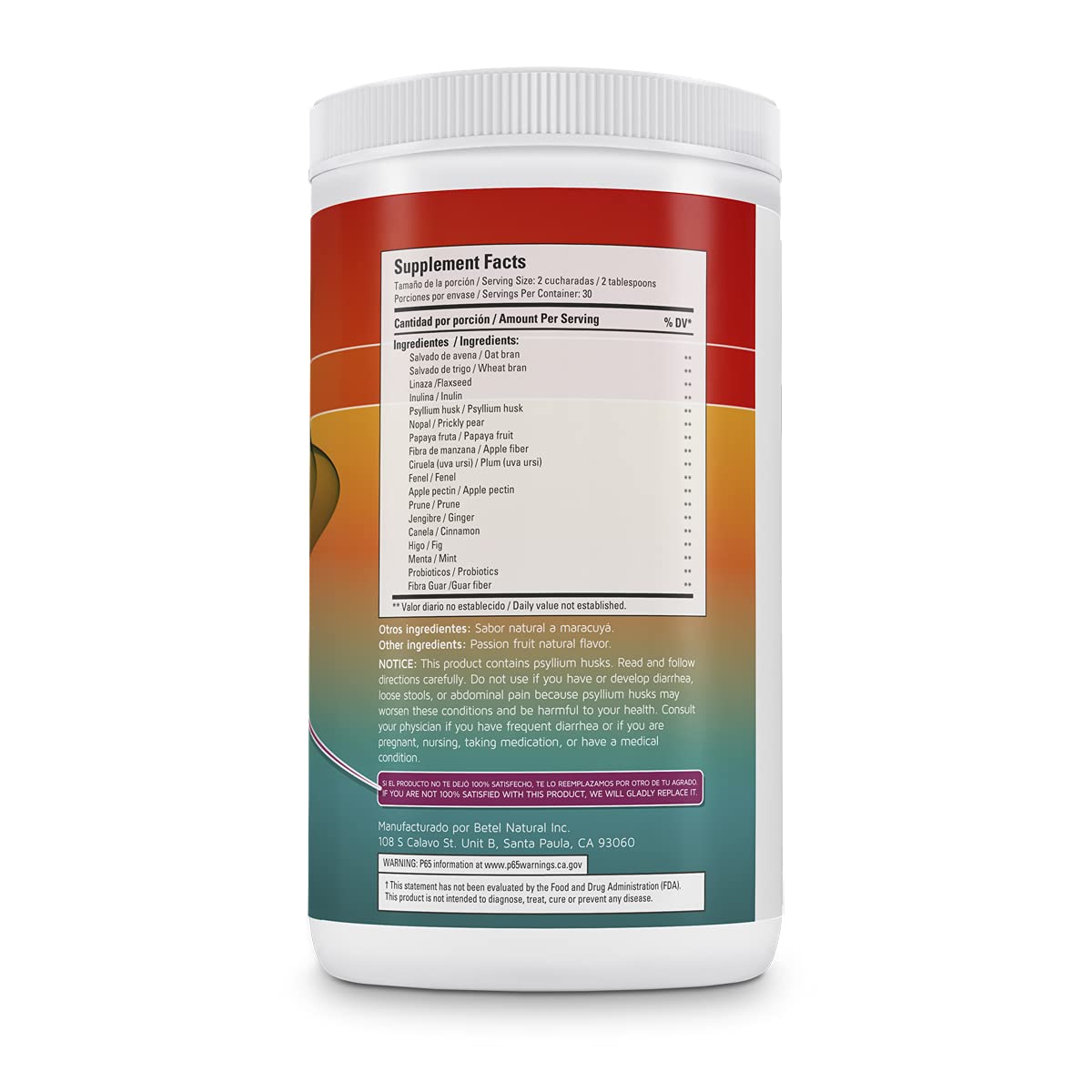 Betel Natural Daily Fibra Suave Formula/Gentle Formula - Gentle Fiber Cleanse (Passion Fruit)